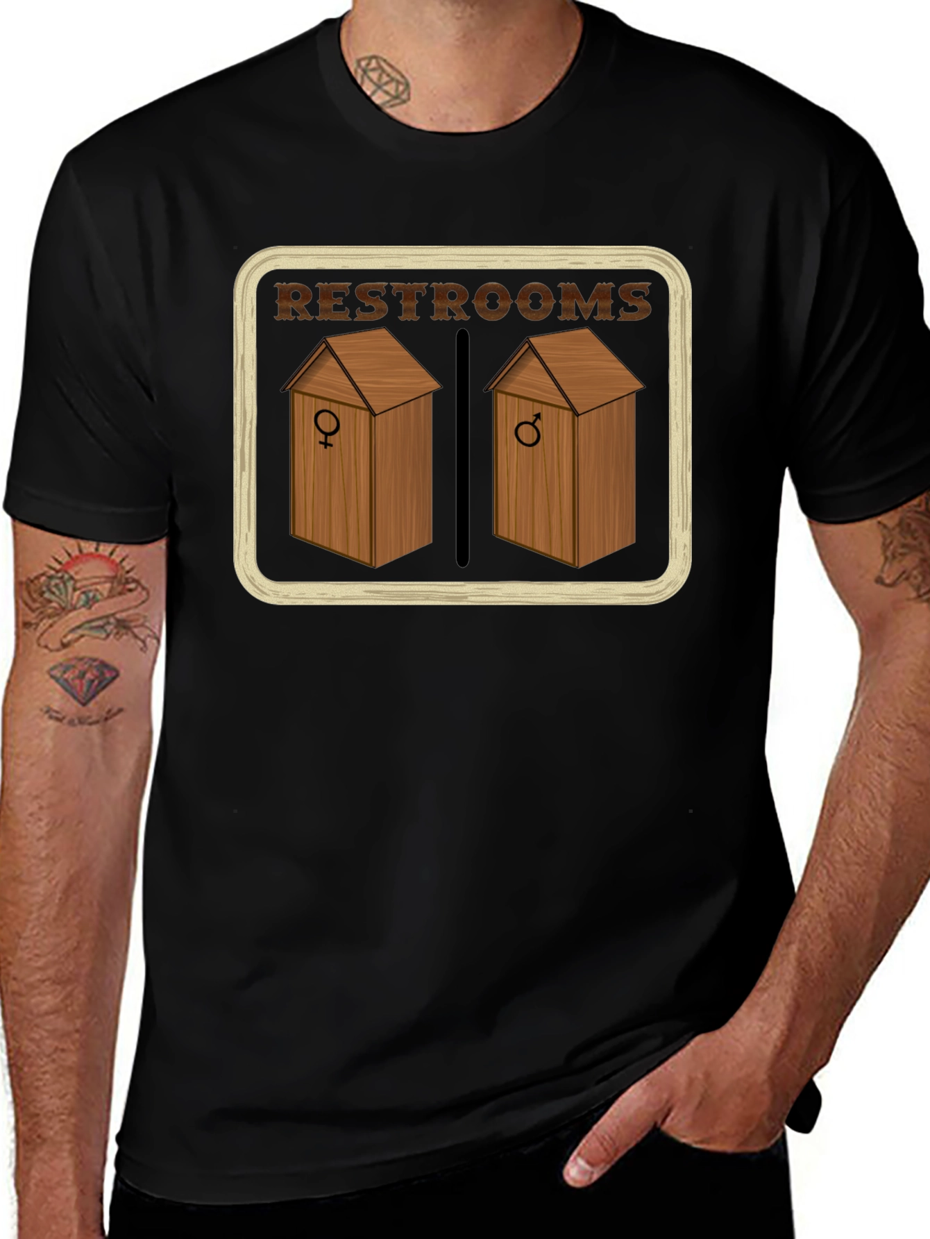 Restrooms Outhouse Novelty Graphic T-Shirt
