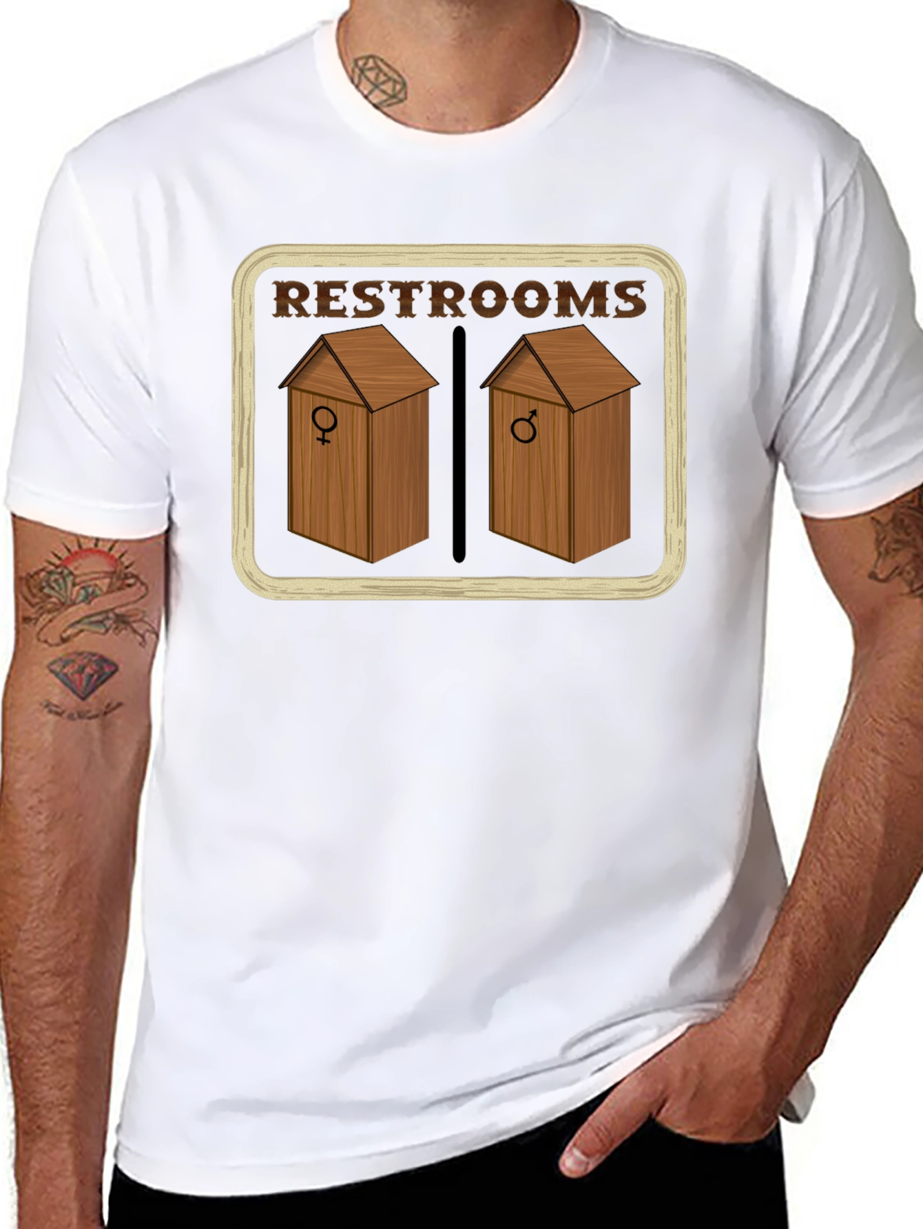 Restrooms Outhouse Novelty Graphic T-Shirt
