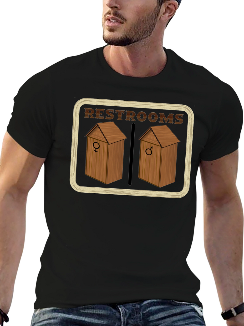 Restrooms Outhouse Novelty Graphic T-Shirt