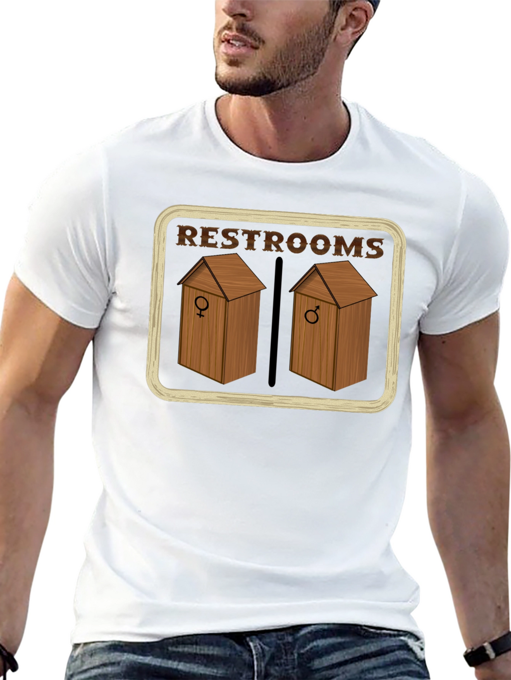 Restrooms Outhouse Novelty Graphic T-Shirt