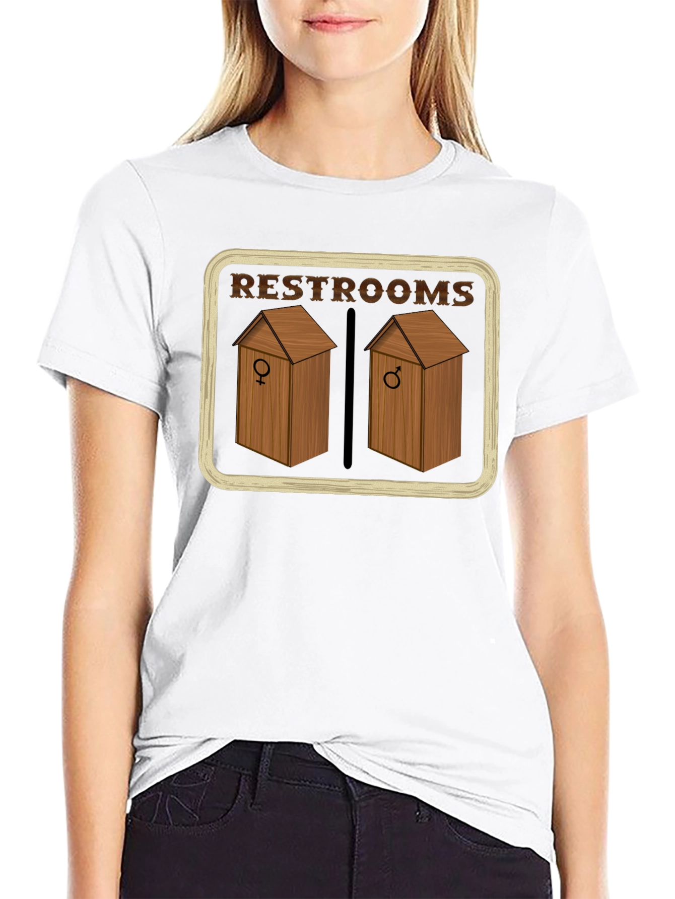 Restrooms Outhouse Novelty Graphic T-Shirt