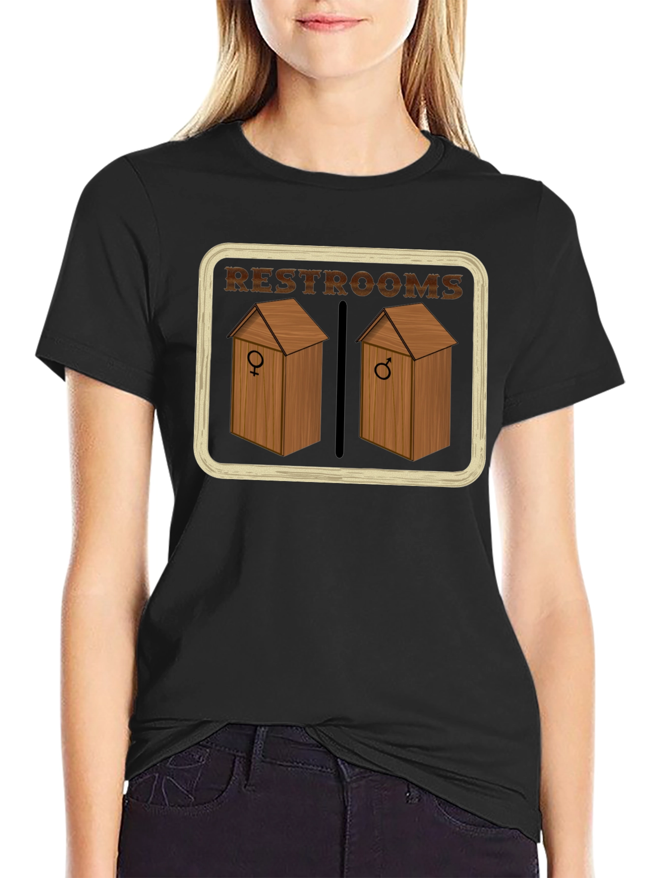 Restrooms Outhouse Novelty Graphic T-Shirt