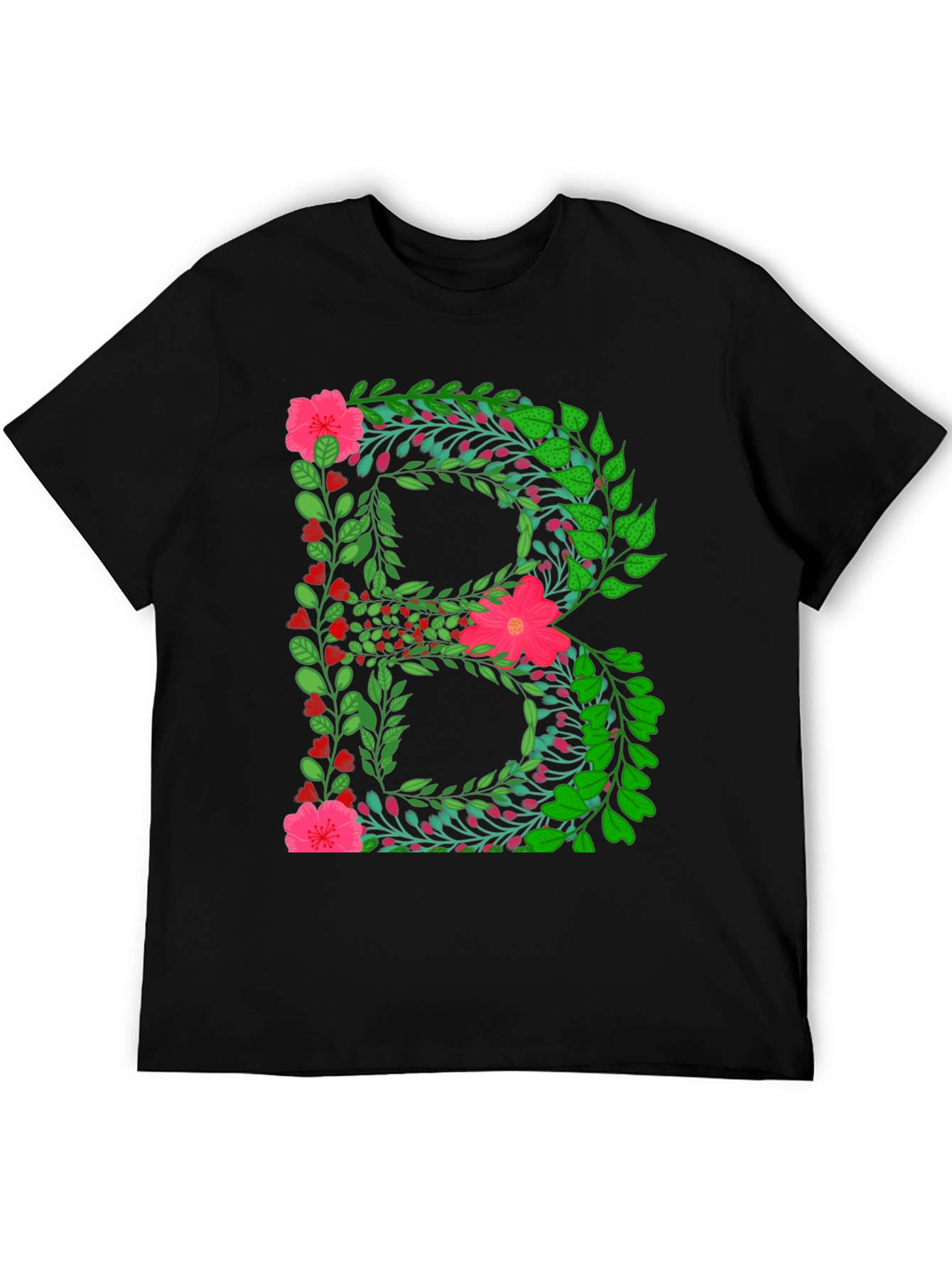 Floral Letter B Black T-Shirt