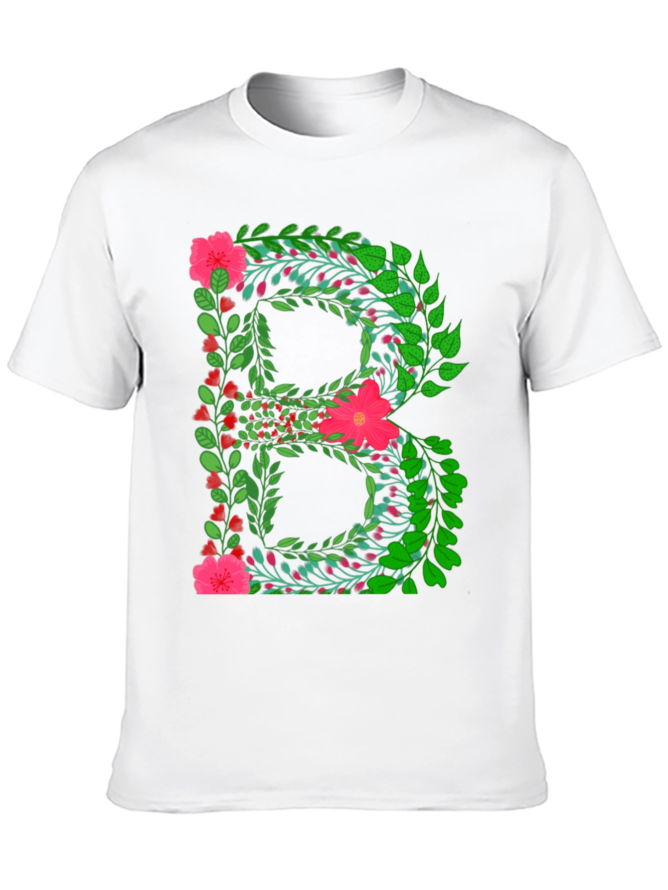 Floral Letter B Black T-Shirt