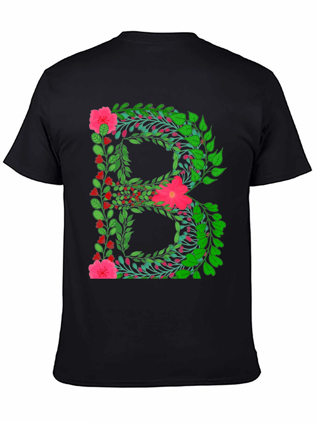 Floral Letter B Black T-Shirt