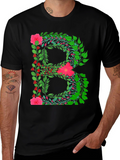 Floral Letter B Black T-Shirt