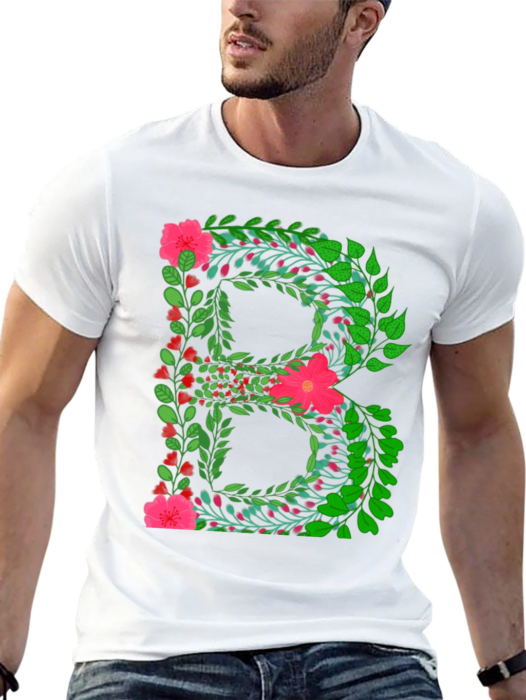 Floral Letter B Black T-Shirt