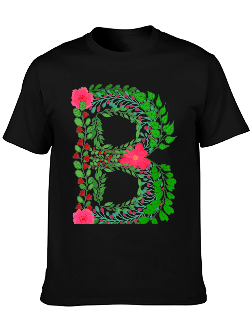 Floral Letter B Black T-Shirt