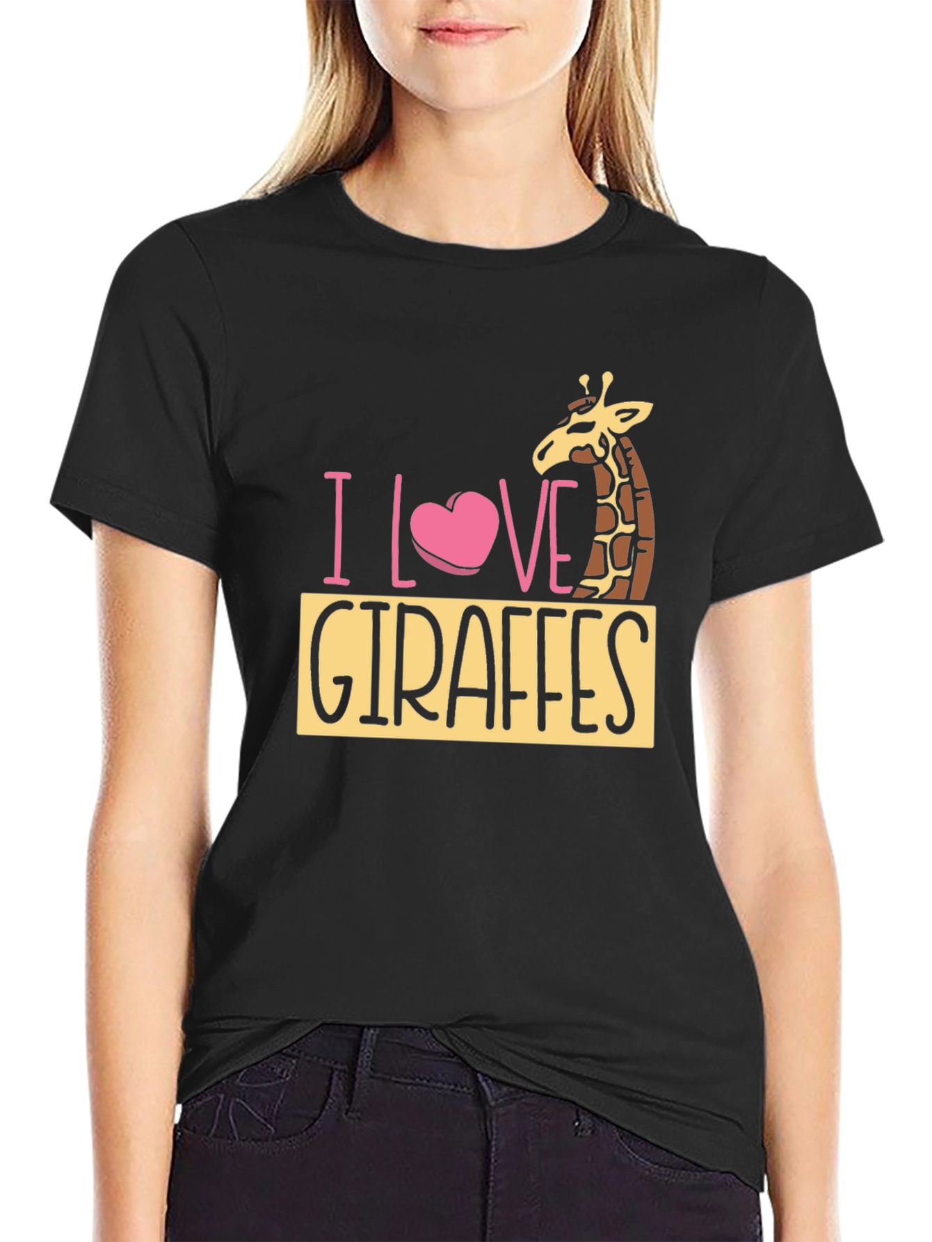 I Love Giraffes Black T-Shirt - Animal Lover Tee