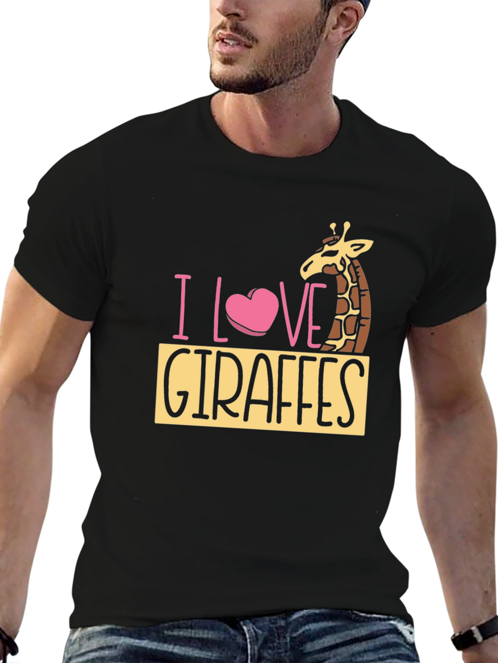 I Love Giraffes Black T-Shirt - Animal Lover Tee