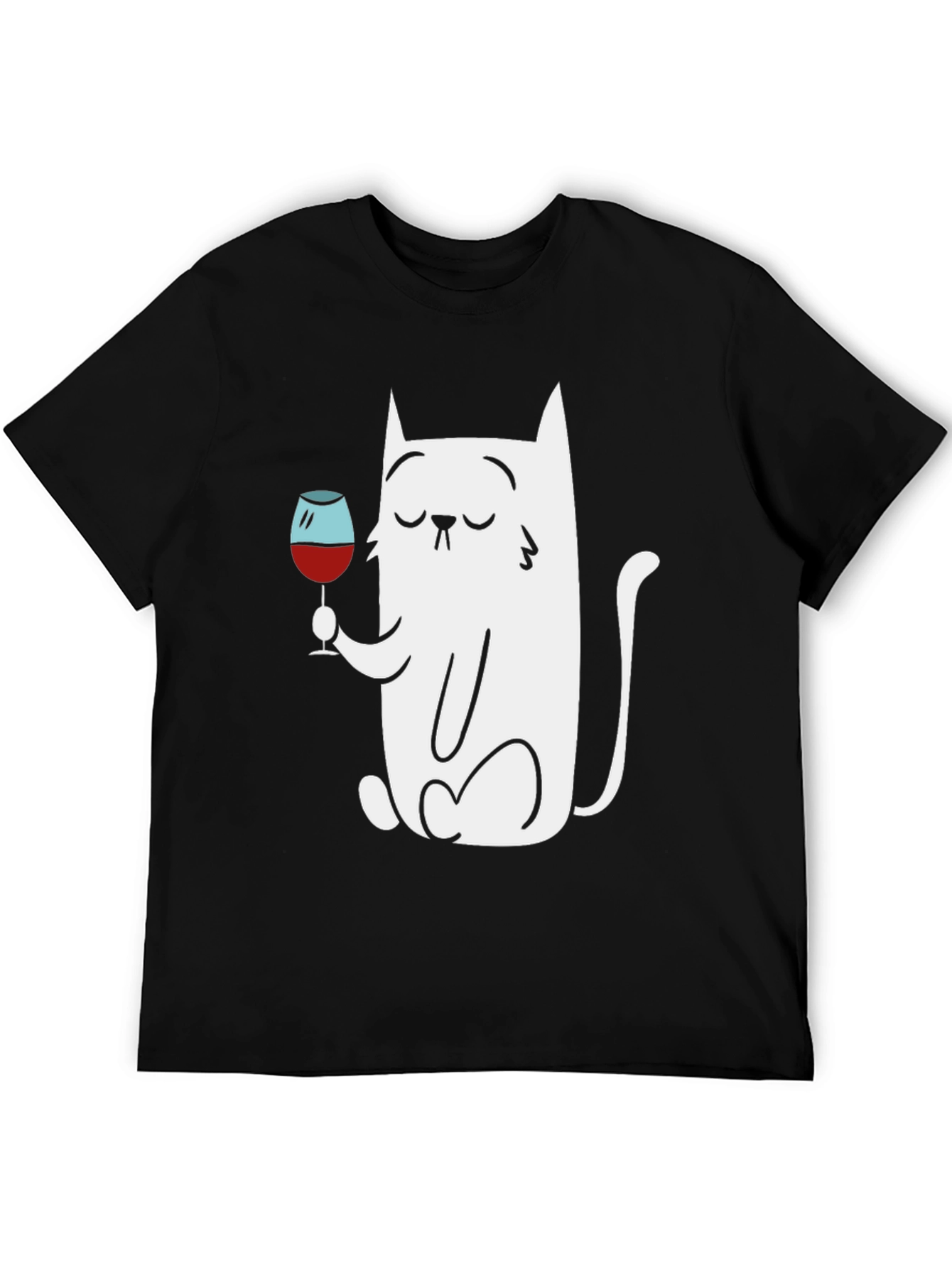 Cat With Wine Glass Graphic T-Shirt