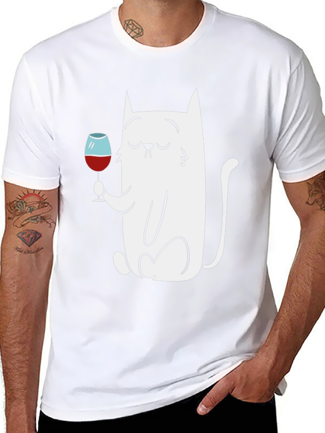 Cat With Wine Glass Graphic T-Shirt