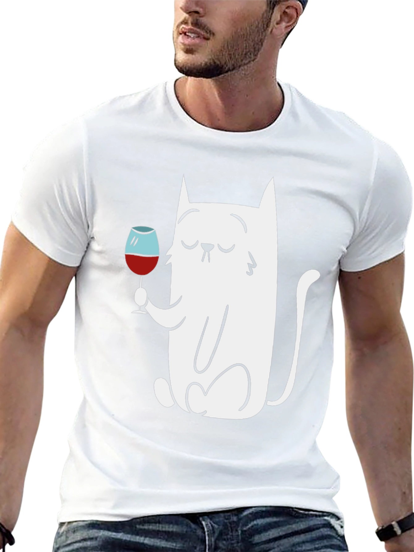 Cat With Wine Glass Graphic T-Shirt