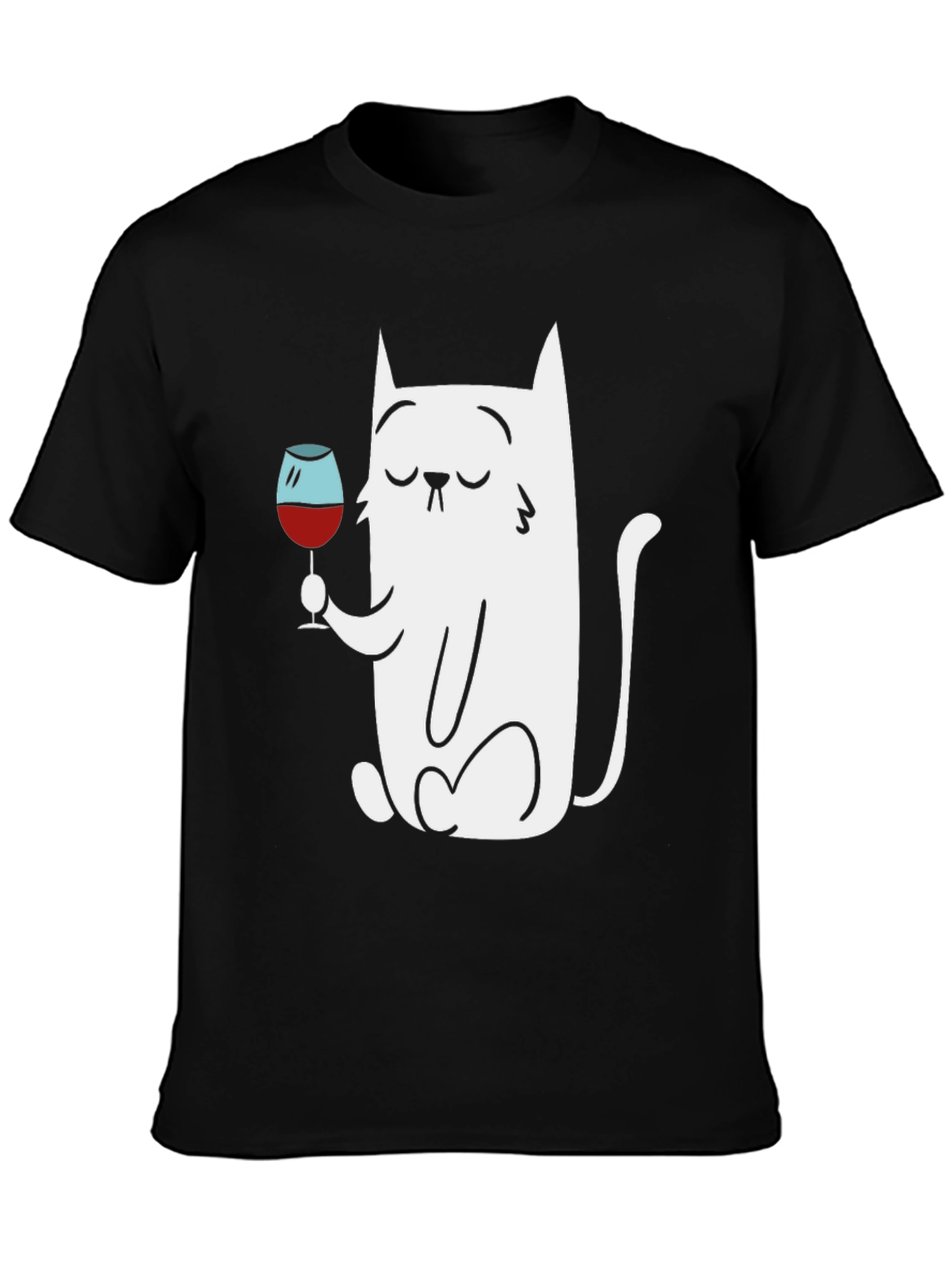 Cat With Wine Glass Graphic T-Shirt