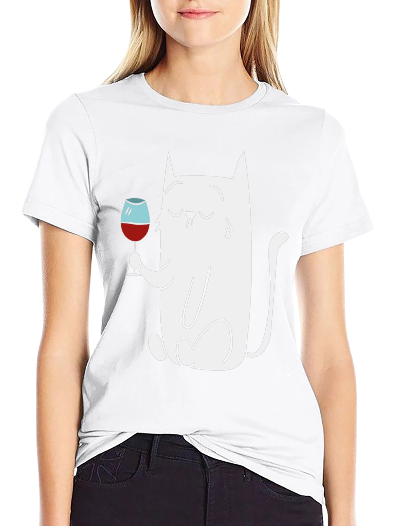 Cat With Wine Glass Graphic T-Shirt