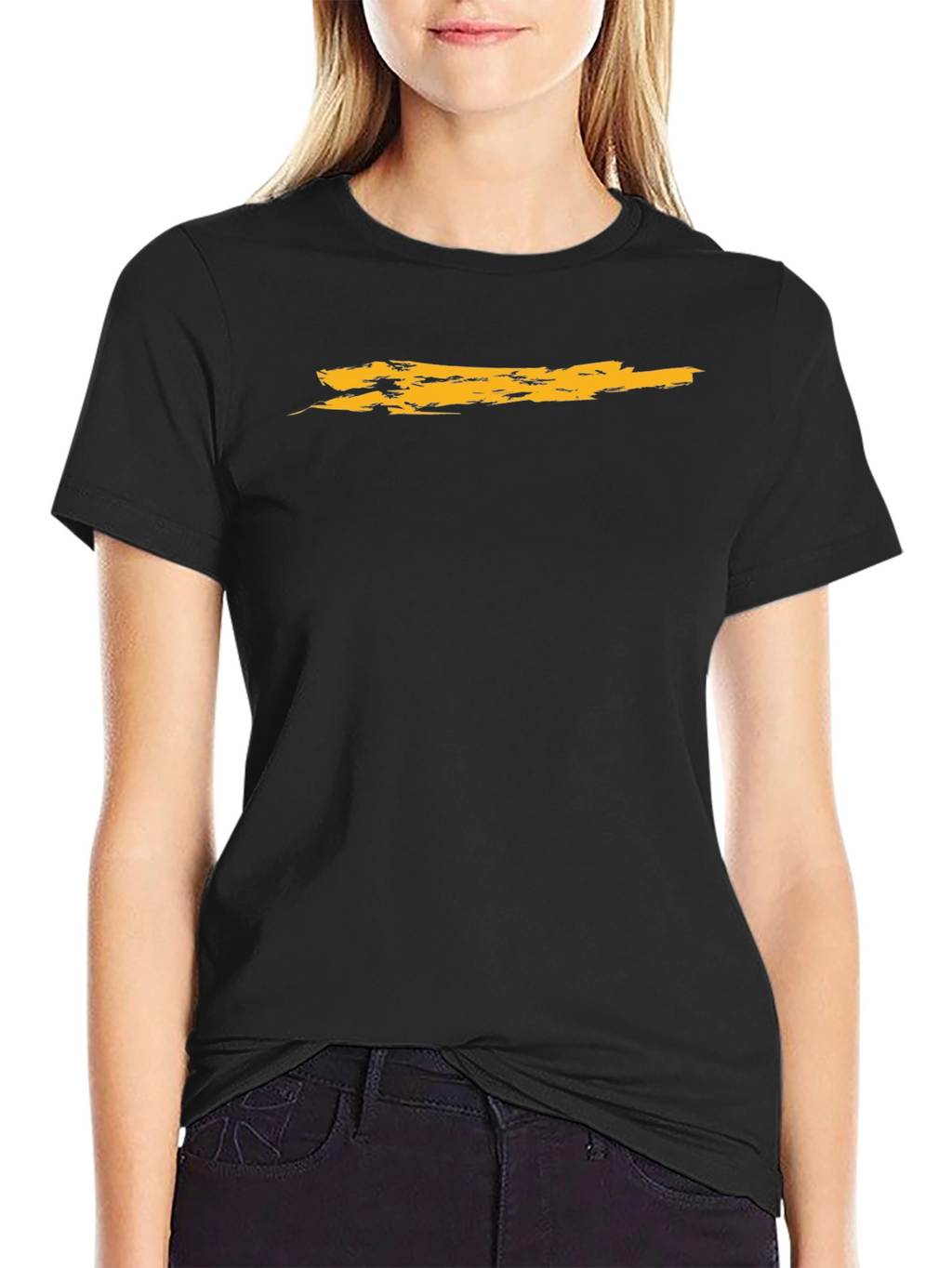 Mens Black T-Shirt with Distressed Gold Stripe