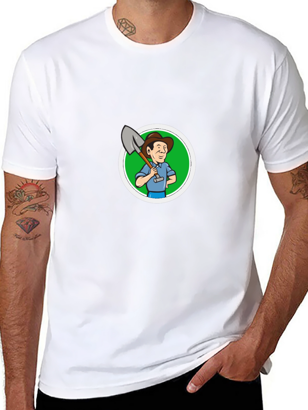 Cartoon Farmer Graphic Black T-Shirt