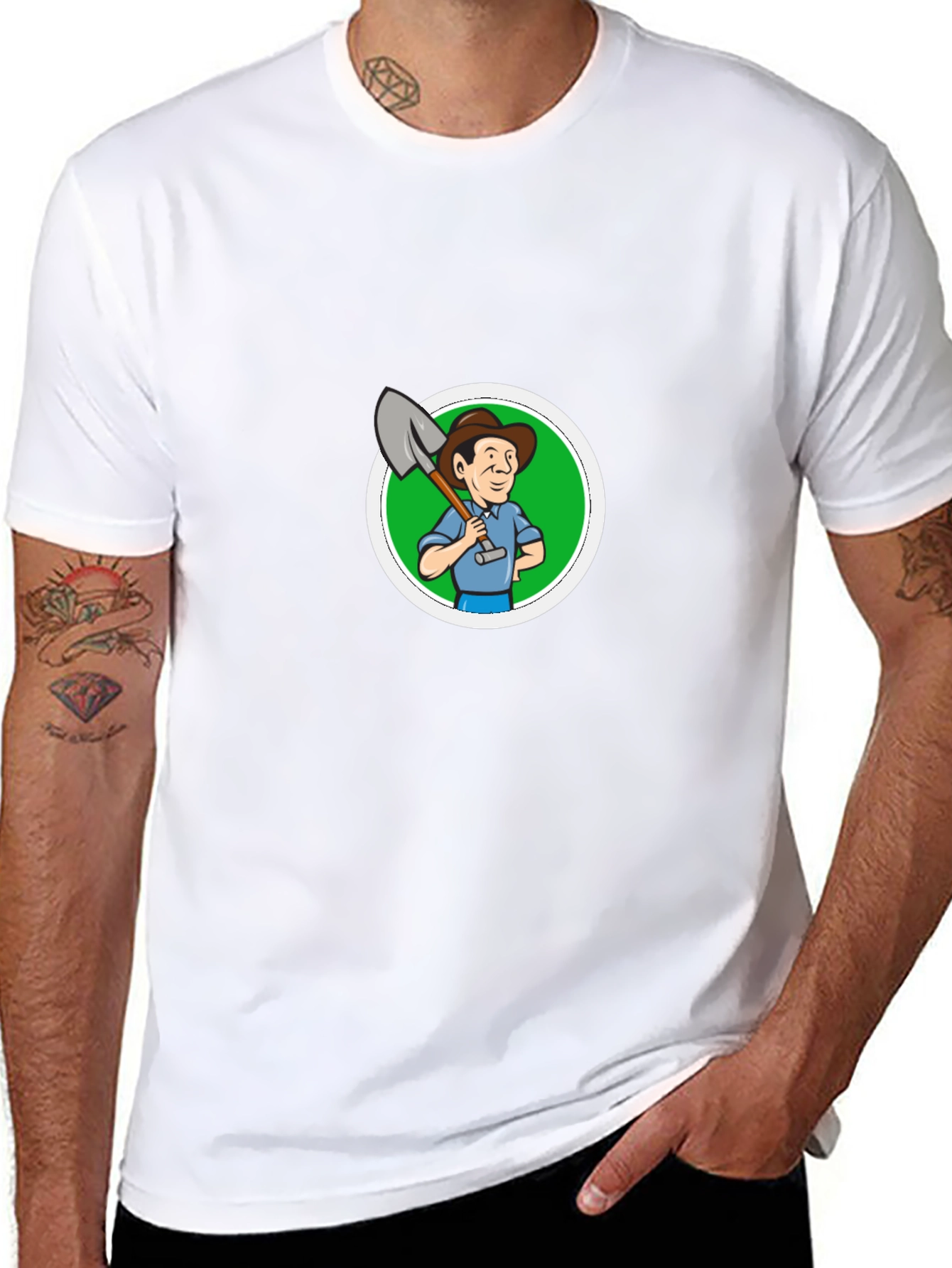 Cartoon Farmer Graphic Black T-Shirt