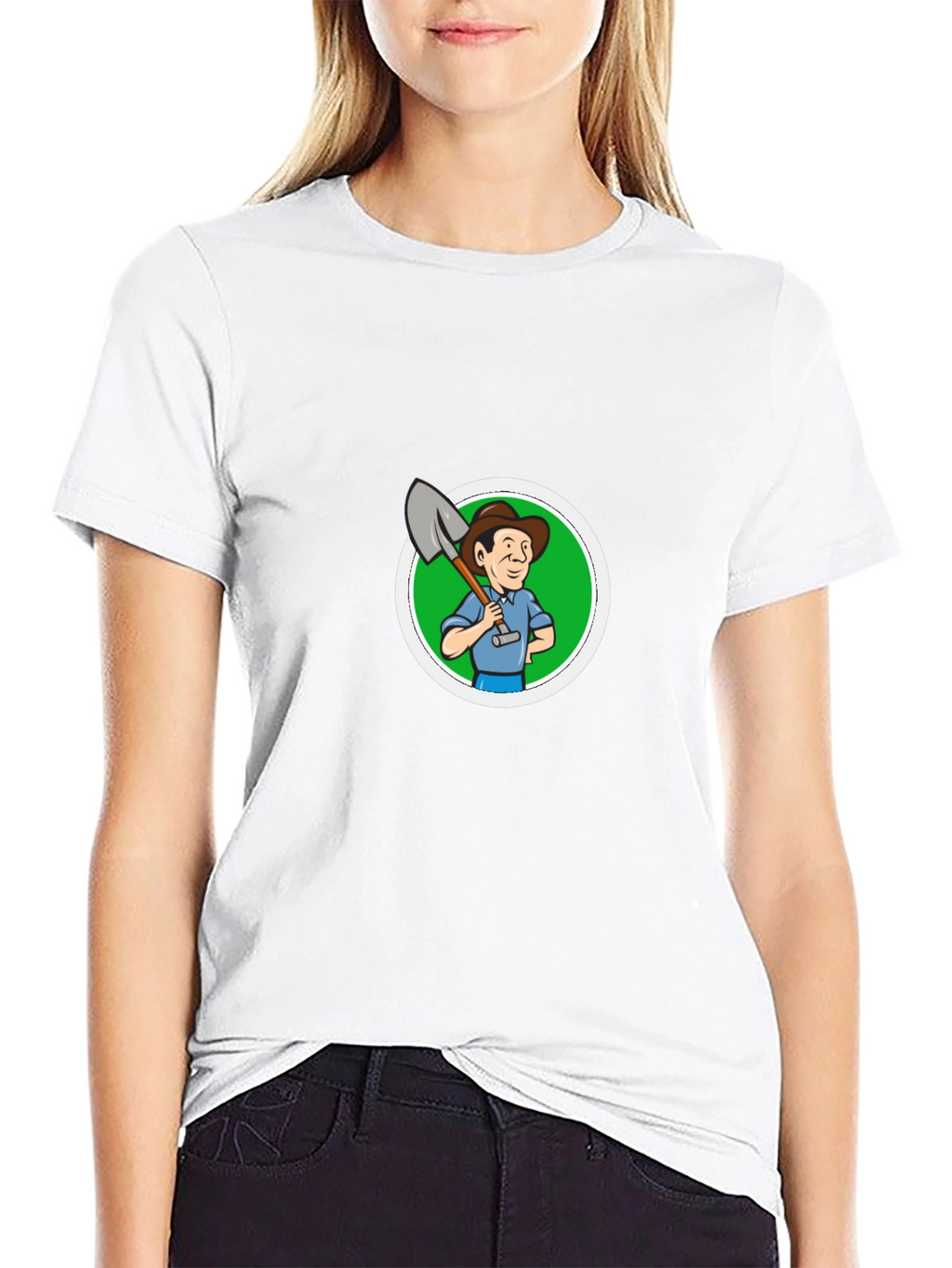 Cartoon Farmer Graphic Black T-Shirt