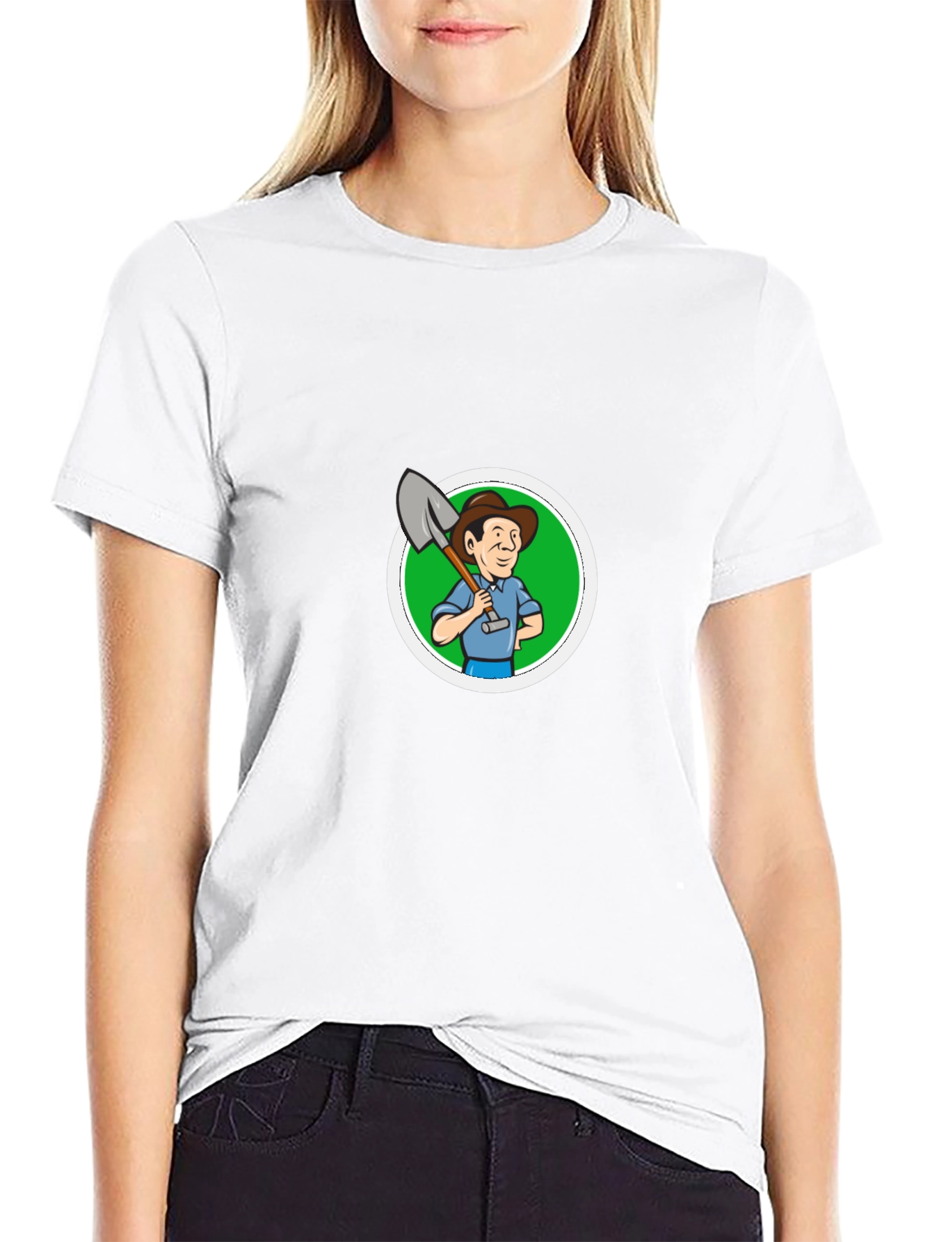 Cartoon Farmer Graphic Black T-Shirt