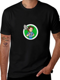 Cartoon Farmer Graphic Black T-Shirt