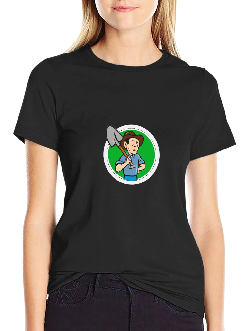 Cartoon Farmer Graphic Black T-Shirt