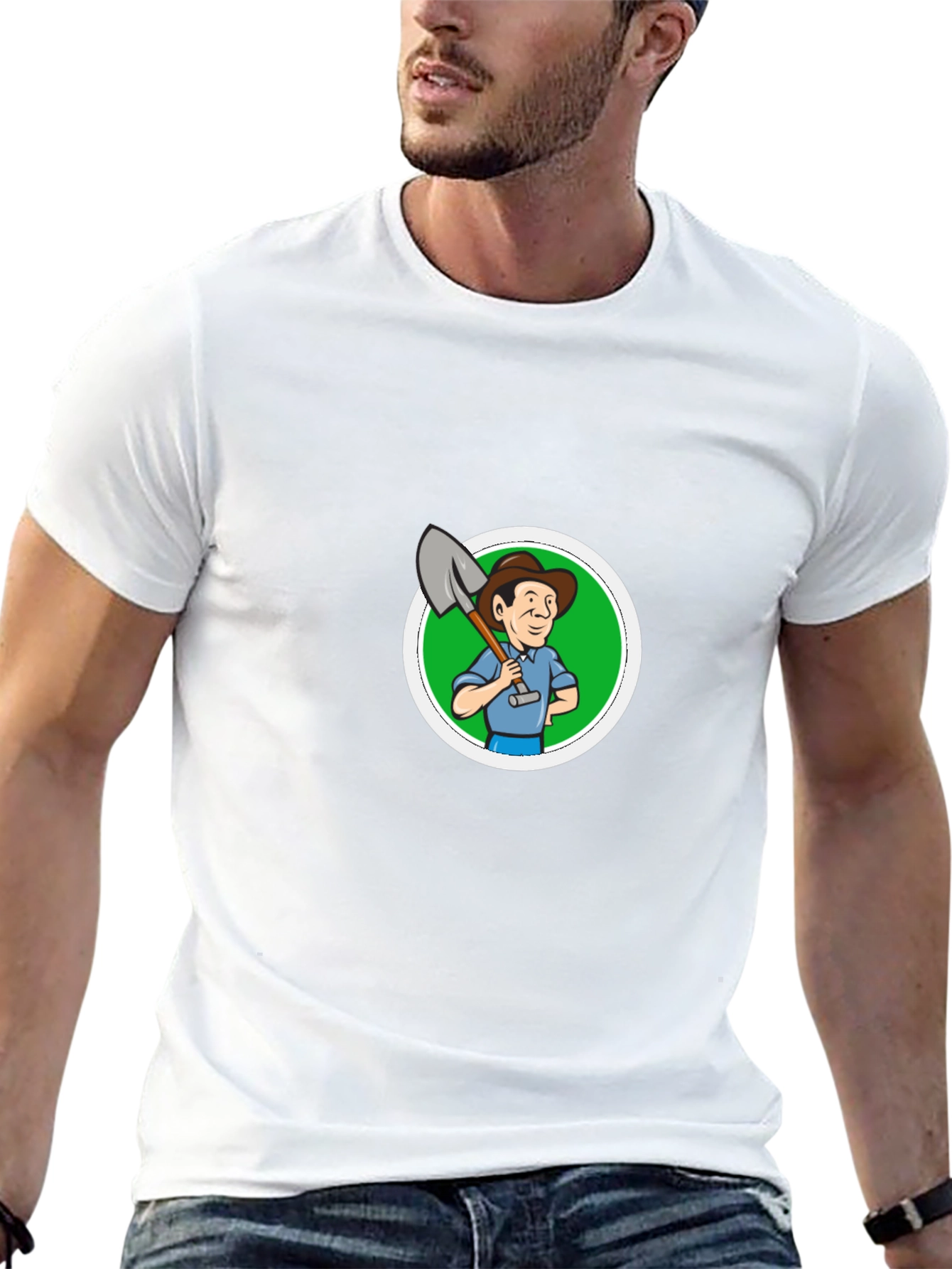Cartoon Farmer Graphic Black T-Shirt
