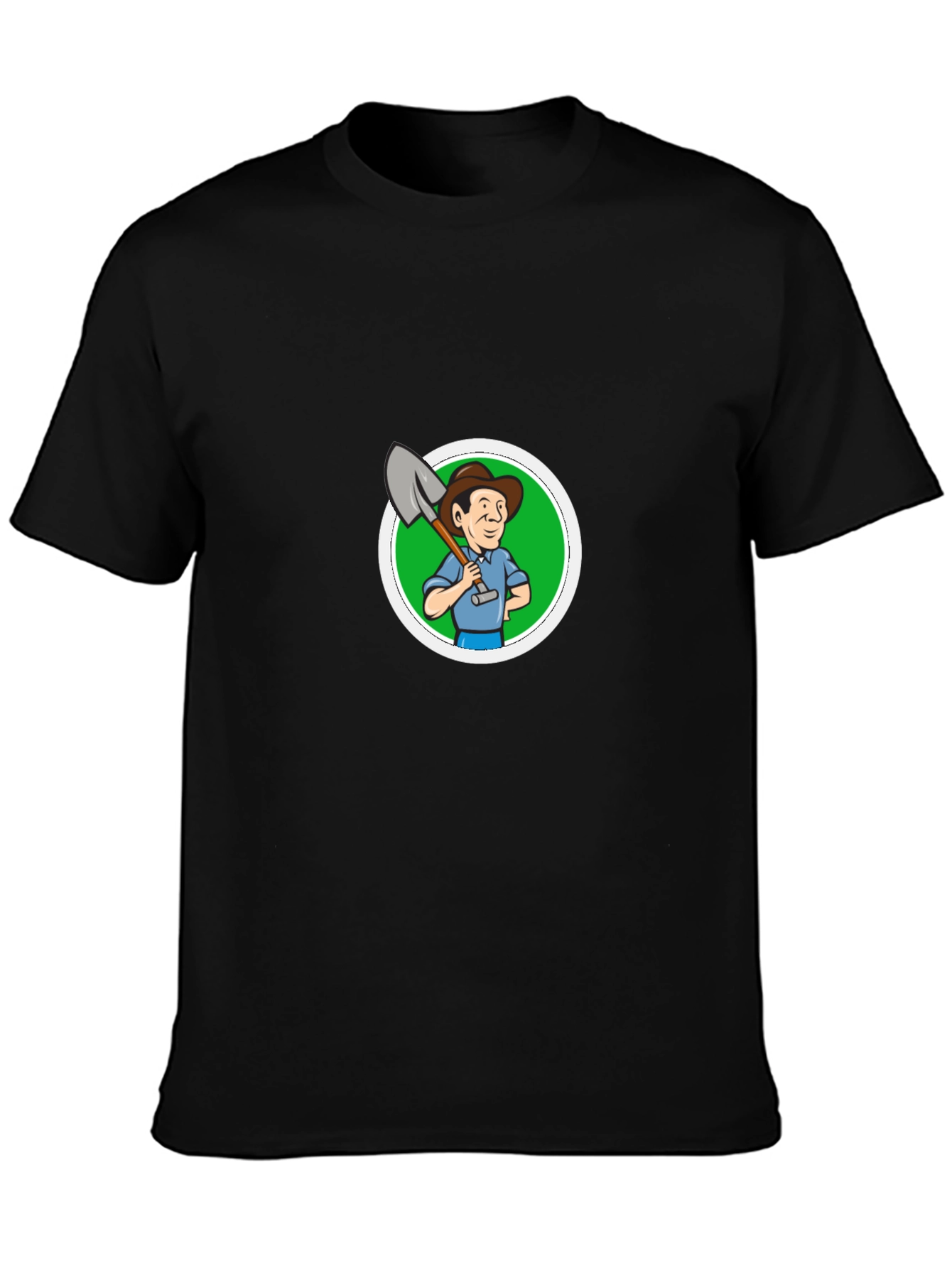 Cartoon Farmer Graphic Black T-Shirt