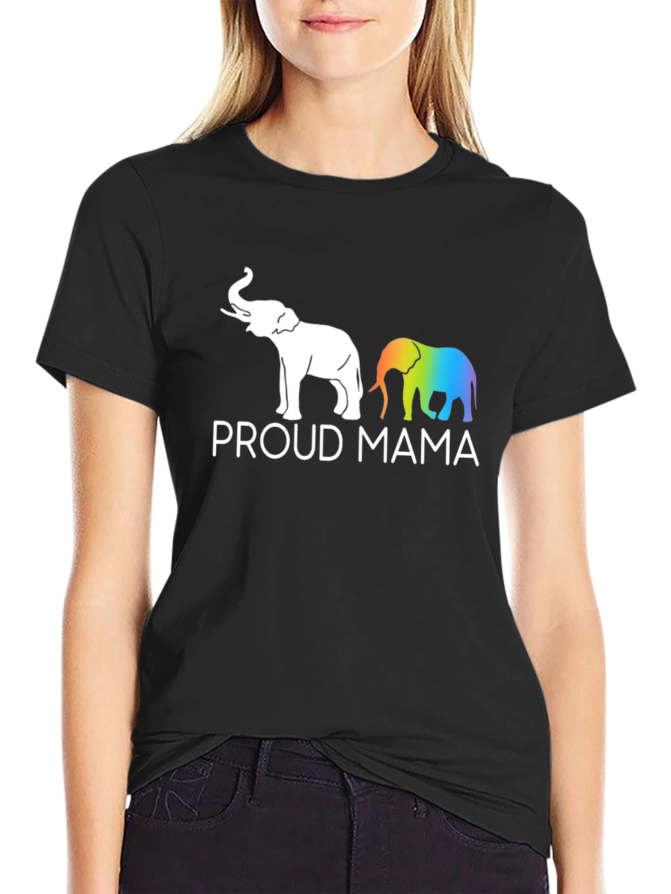 Proud Mama Elephant Rainbow Graphic Tee
