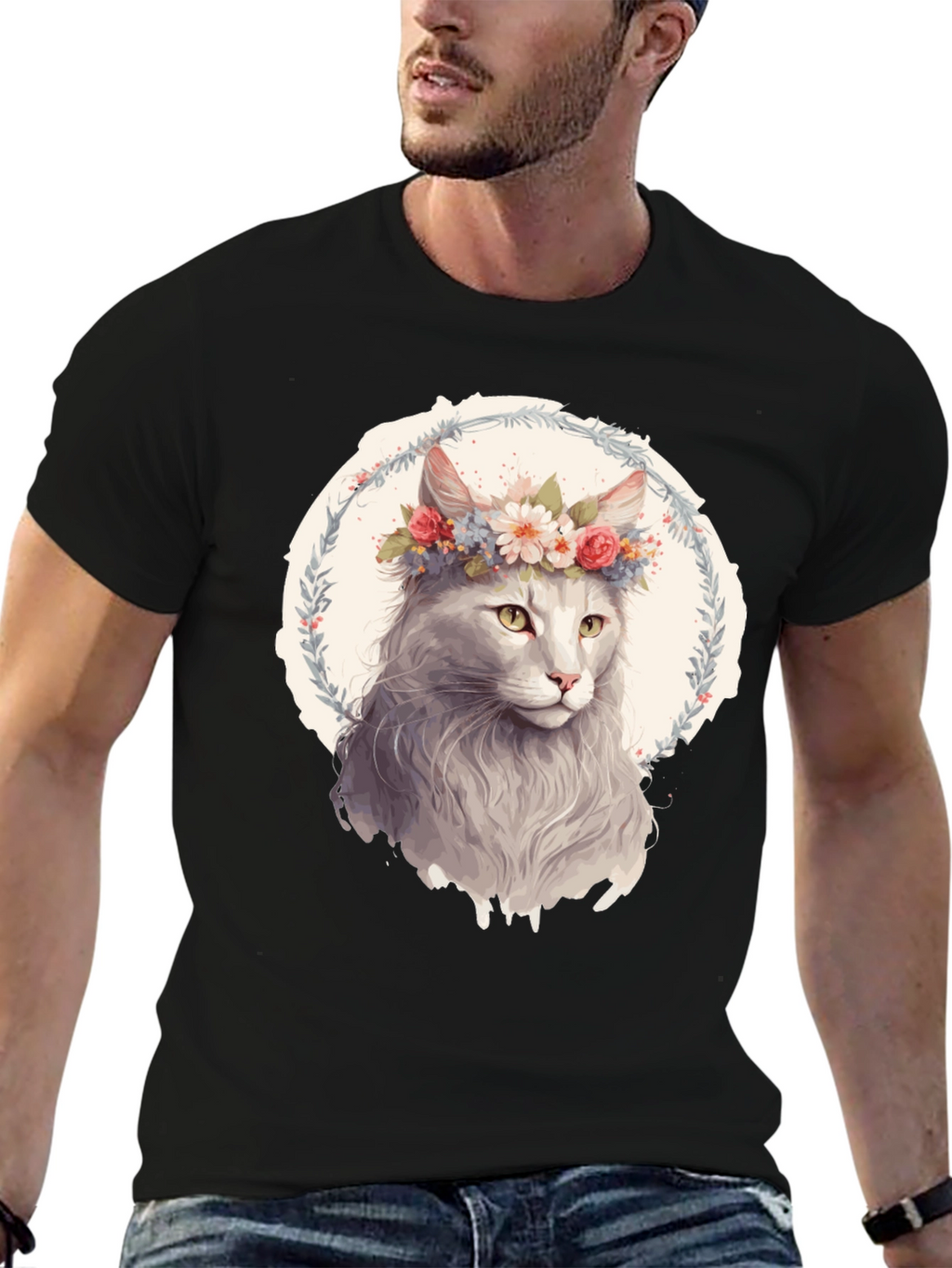 Floral Crown Cat T-Shirt - Unique Graphic Tee