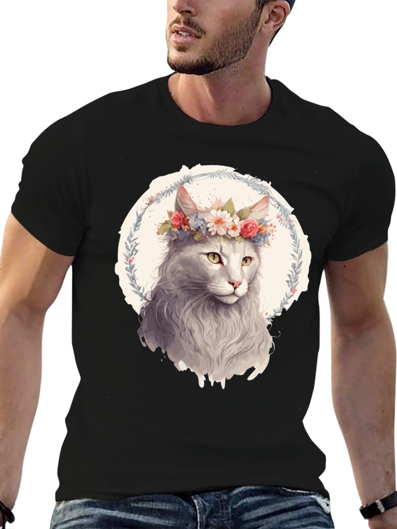 Floral Crown Cat T-Shirt - Unique Graphic Tee