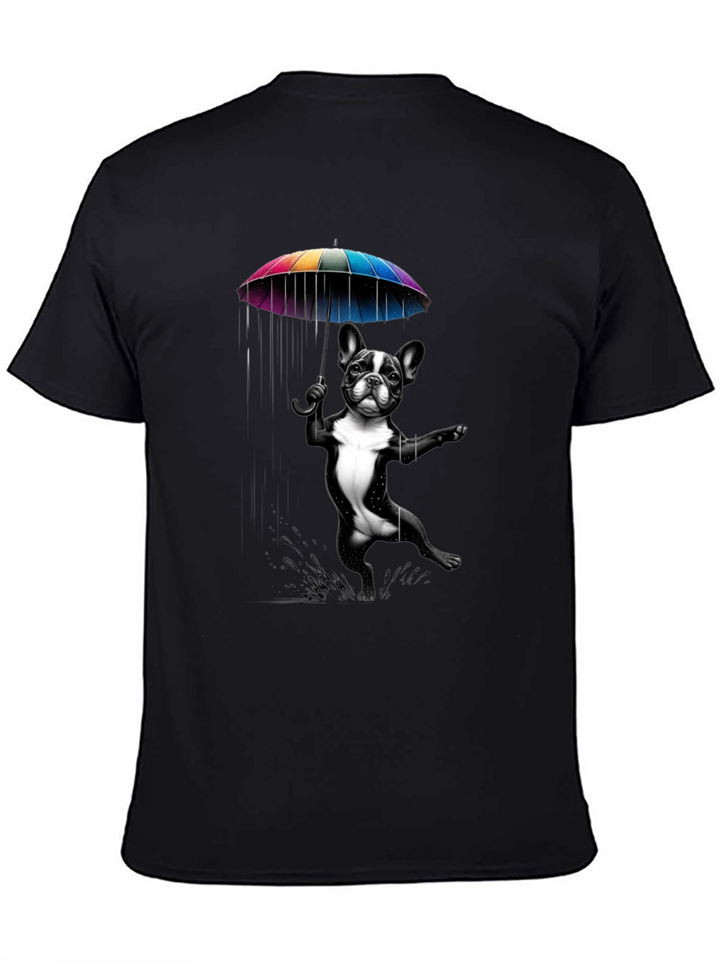 Dog with Umbrella Graphic Tee - Black