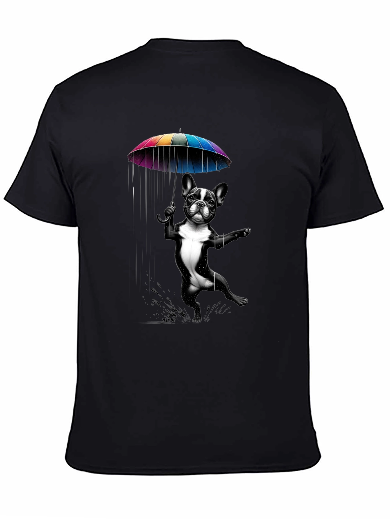 Dog with Umbrella Graphic Tee - Black
