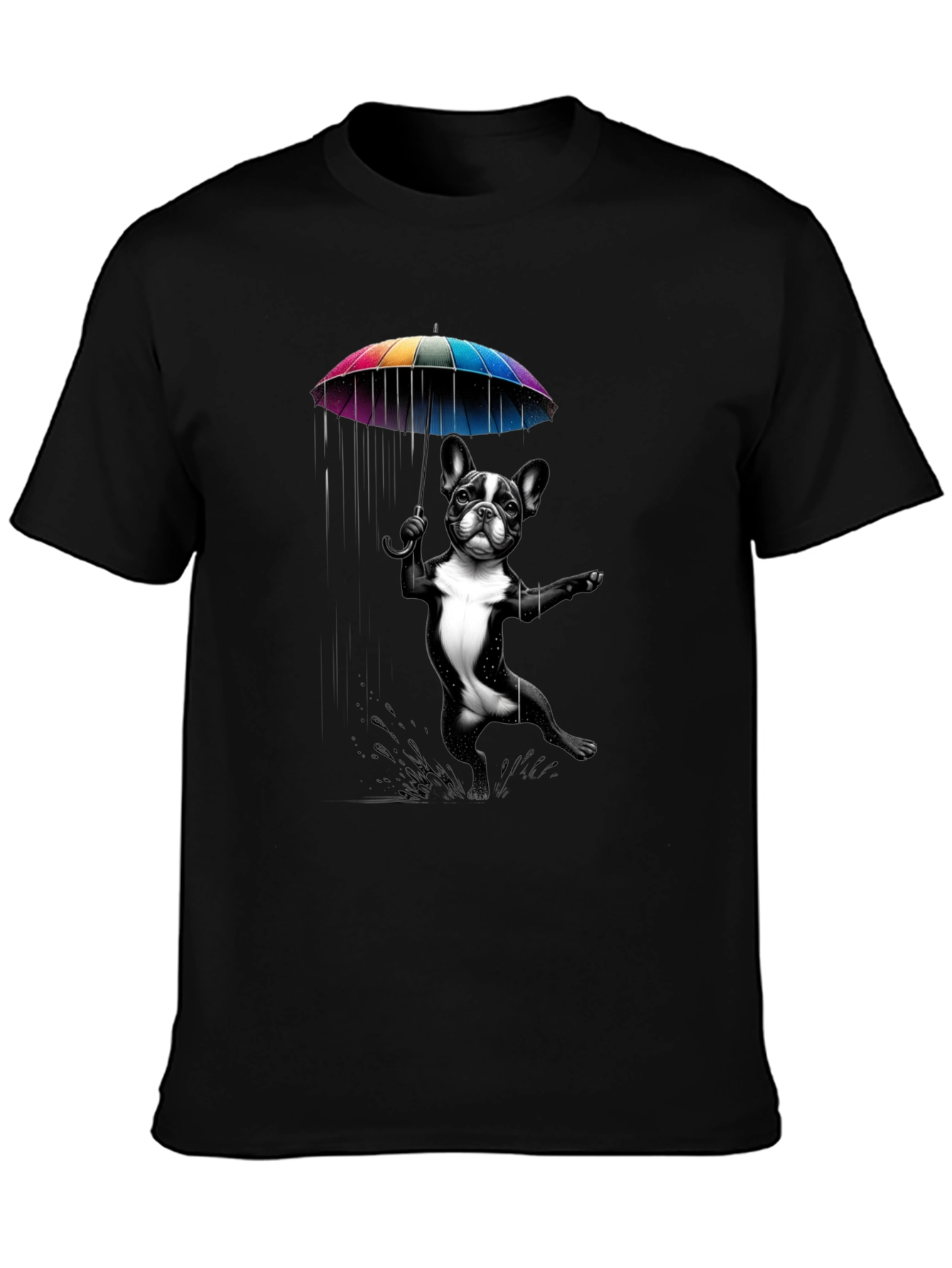 Dog with Umbrella Graphic Tee - Black