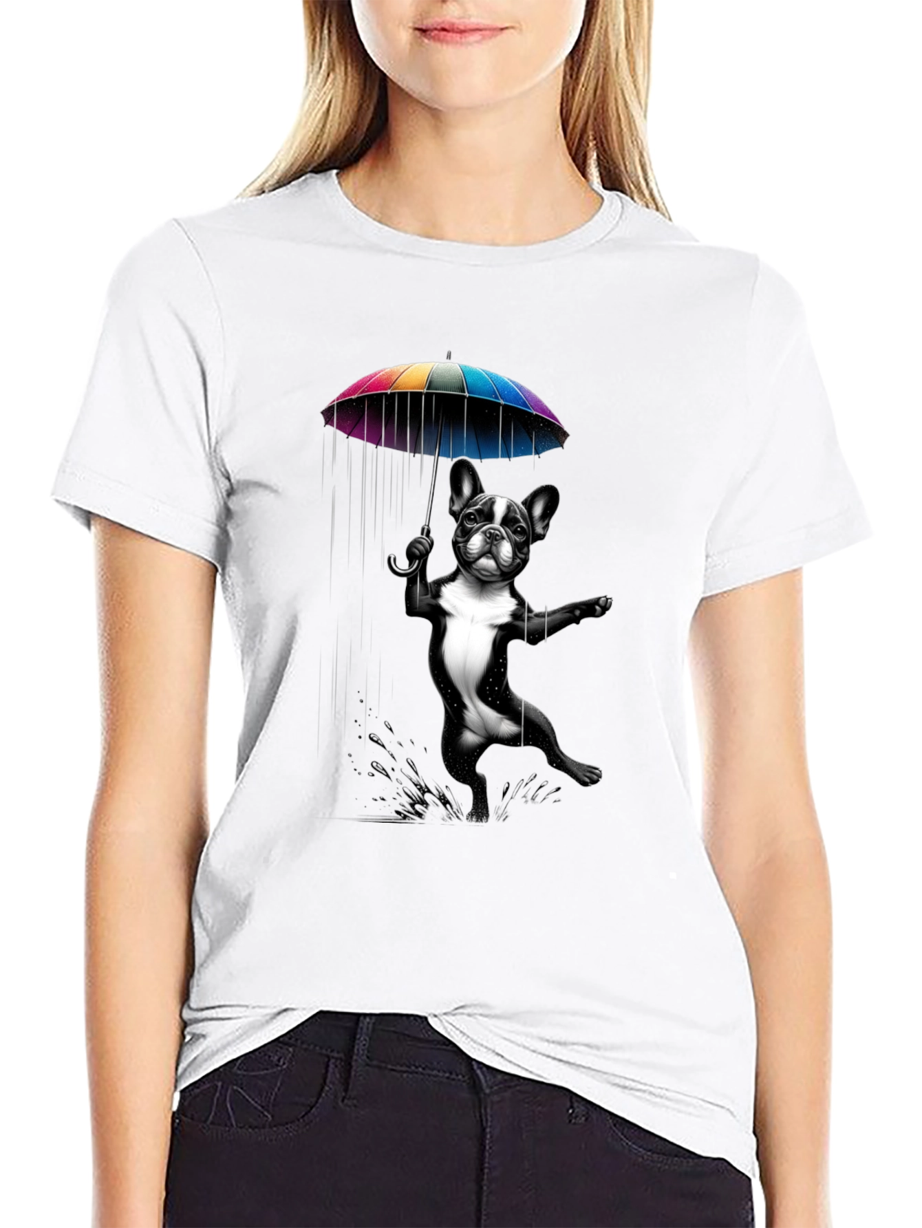 Dog with Umbrella Graphic Tee - Black