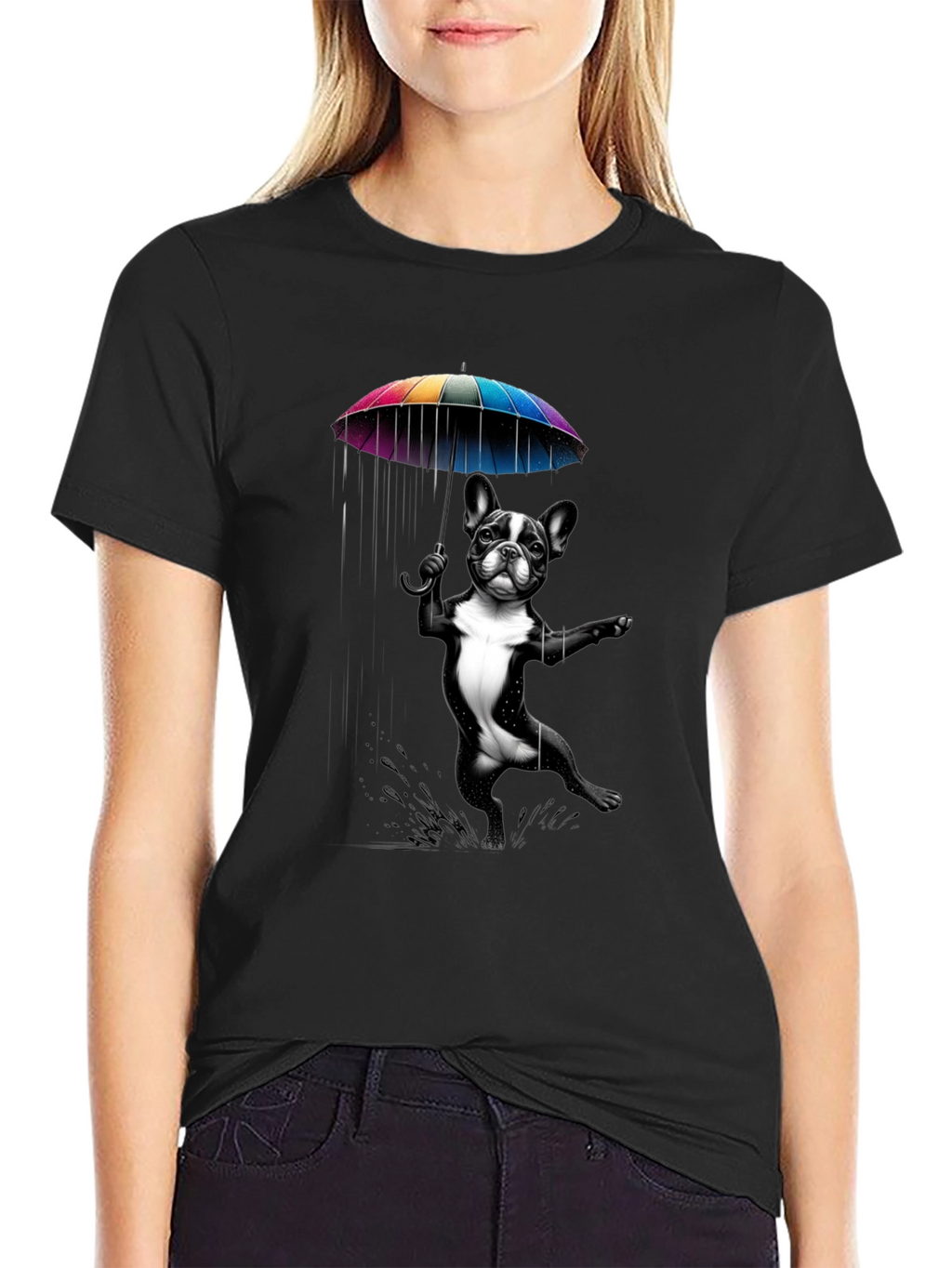 Dog with Umbrella Graphic Tee - Black