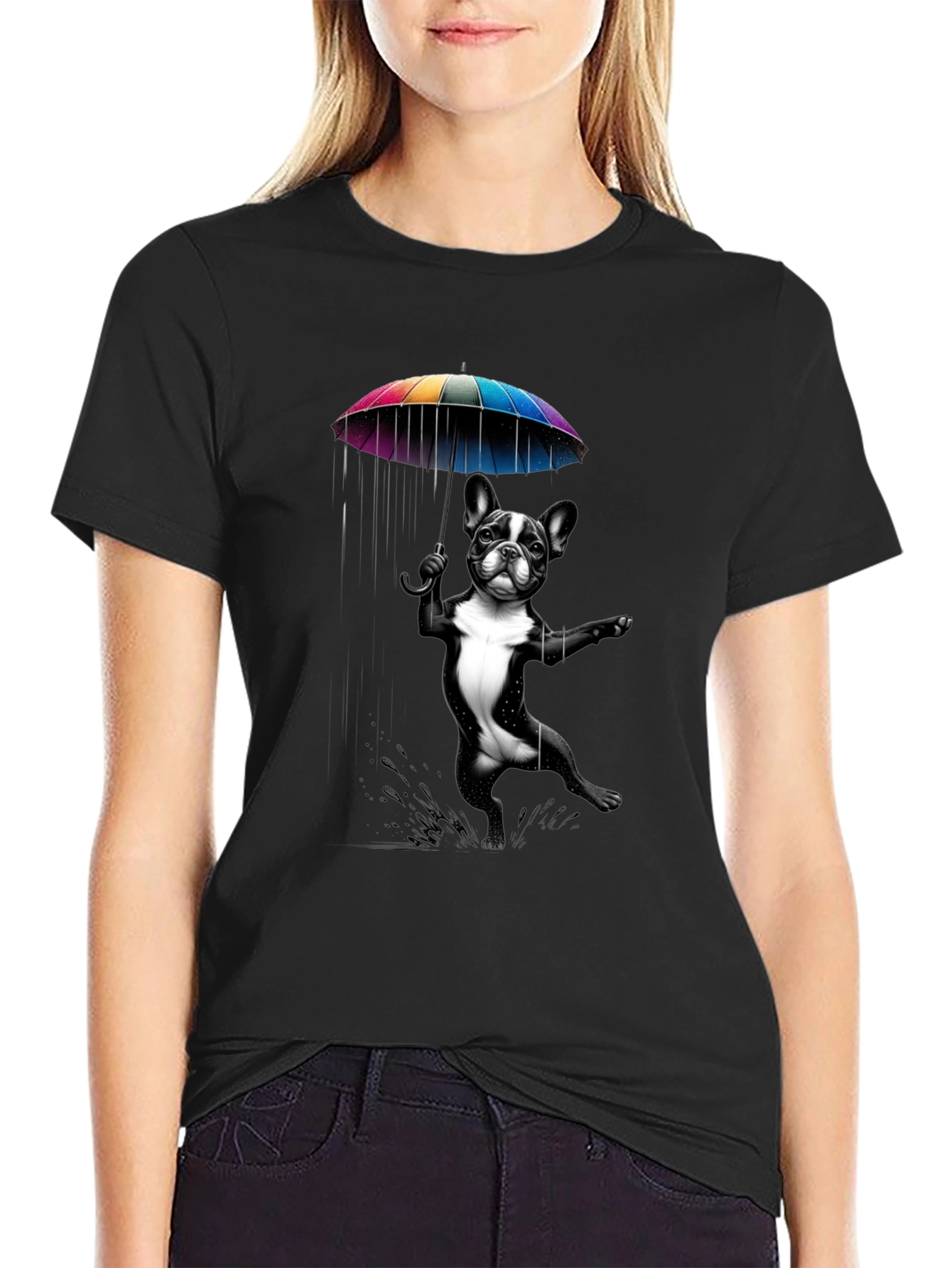Dog with Umbrella Graphic Tee - Black