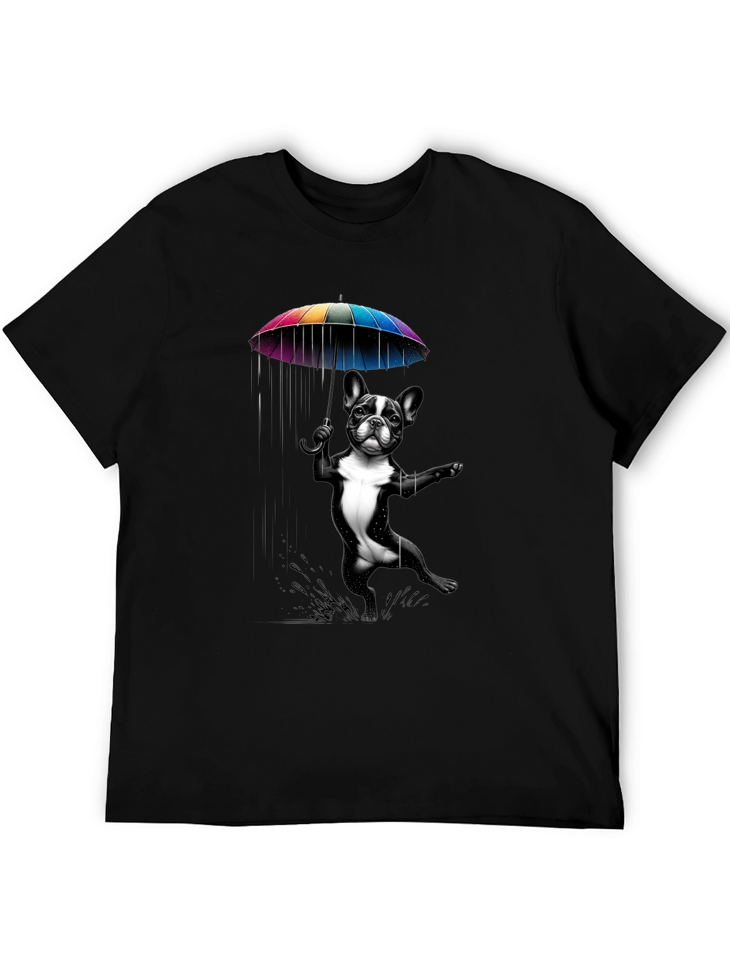 Dog with Umbrella Graphic Tee - Black