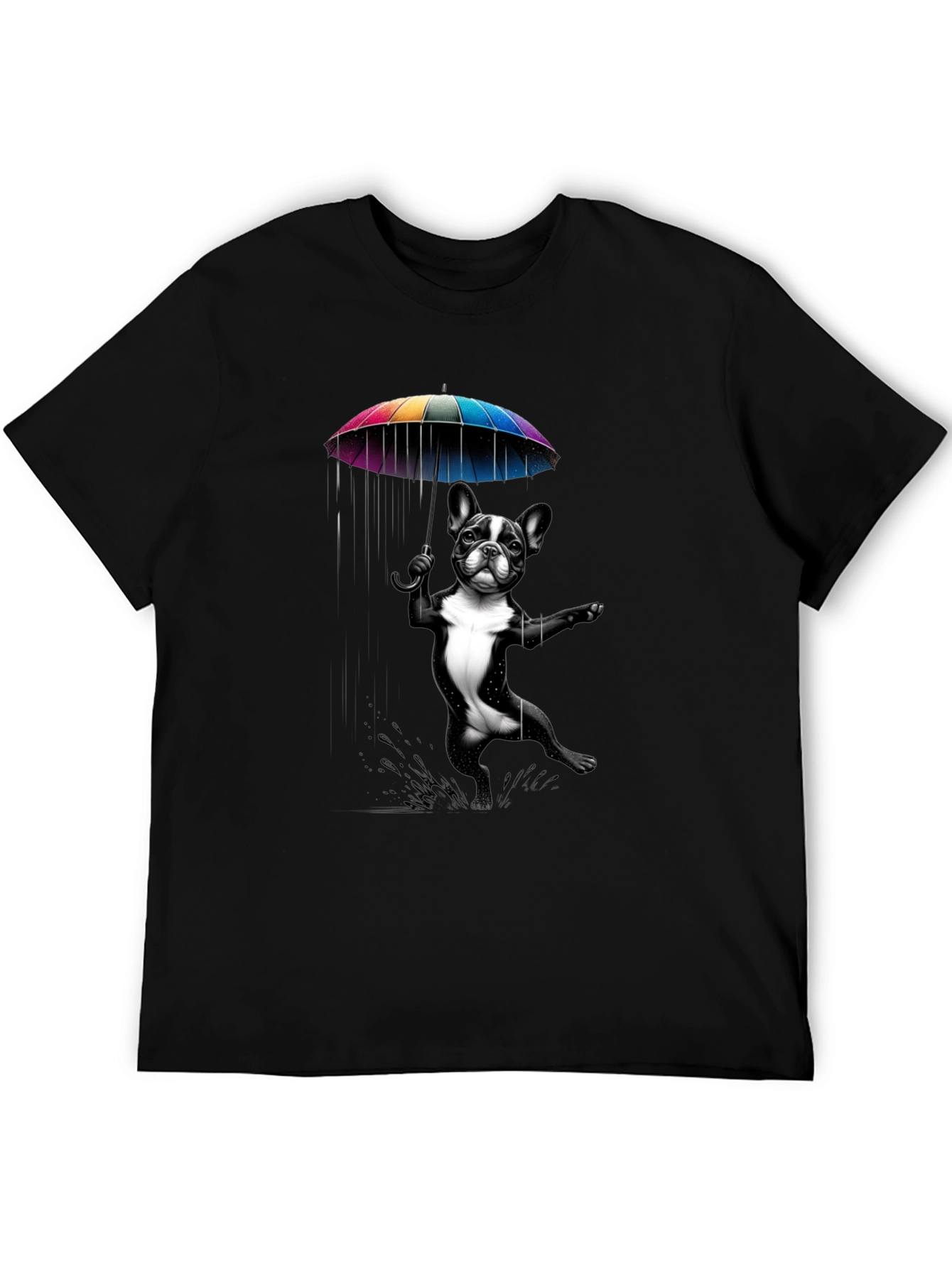 Dog with Umbrella Graphic Tee - Black