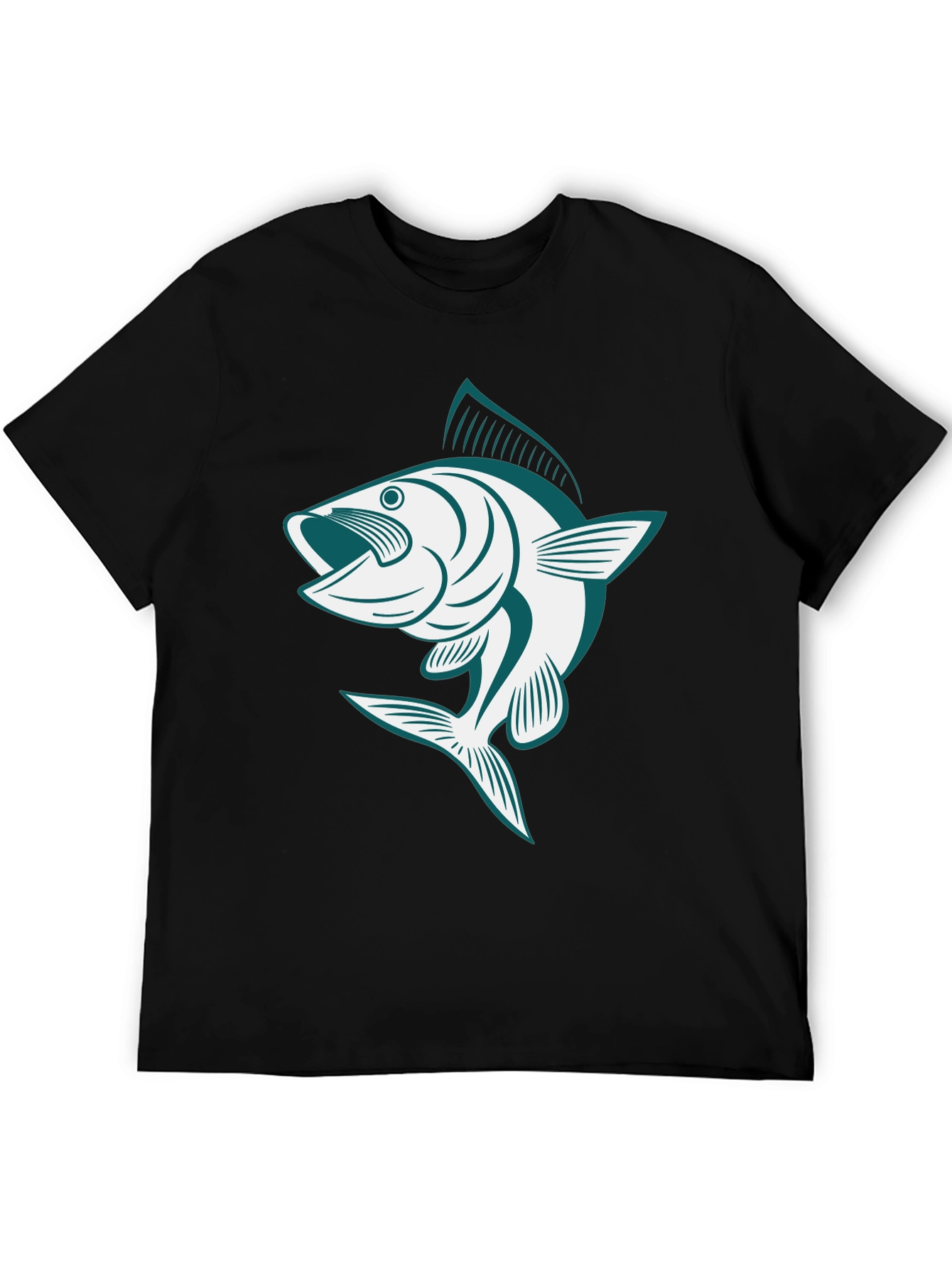 Bass Fish Graphic Tee - Black Casual Cotton Shirt