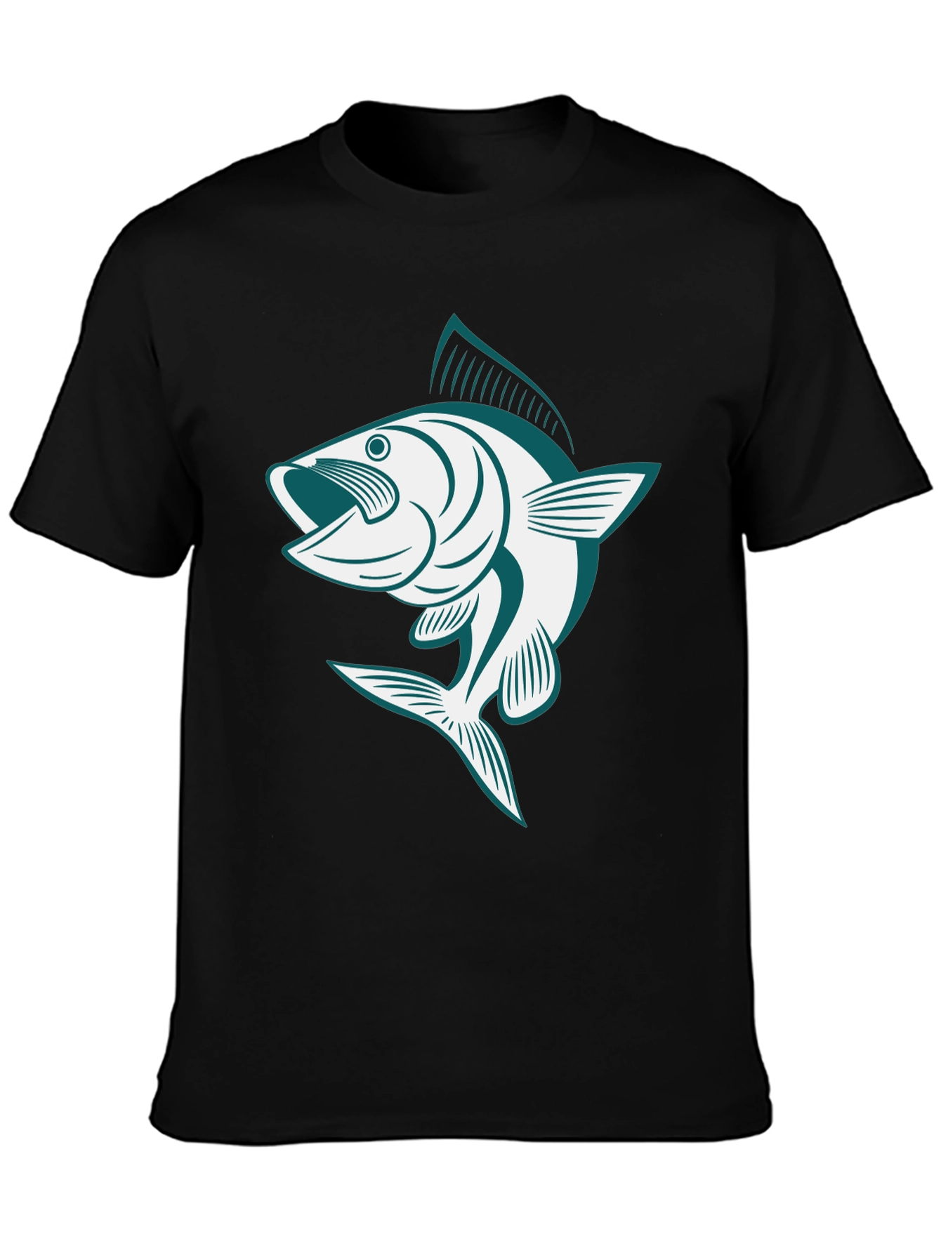 Bass Fish Graphic Tee - Black Casual Cotton Shirt