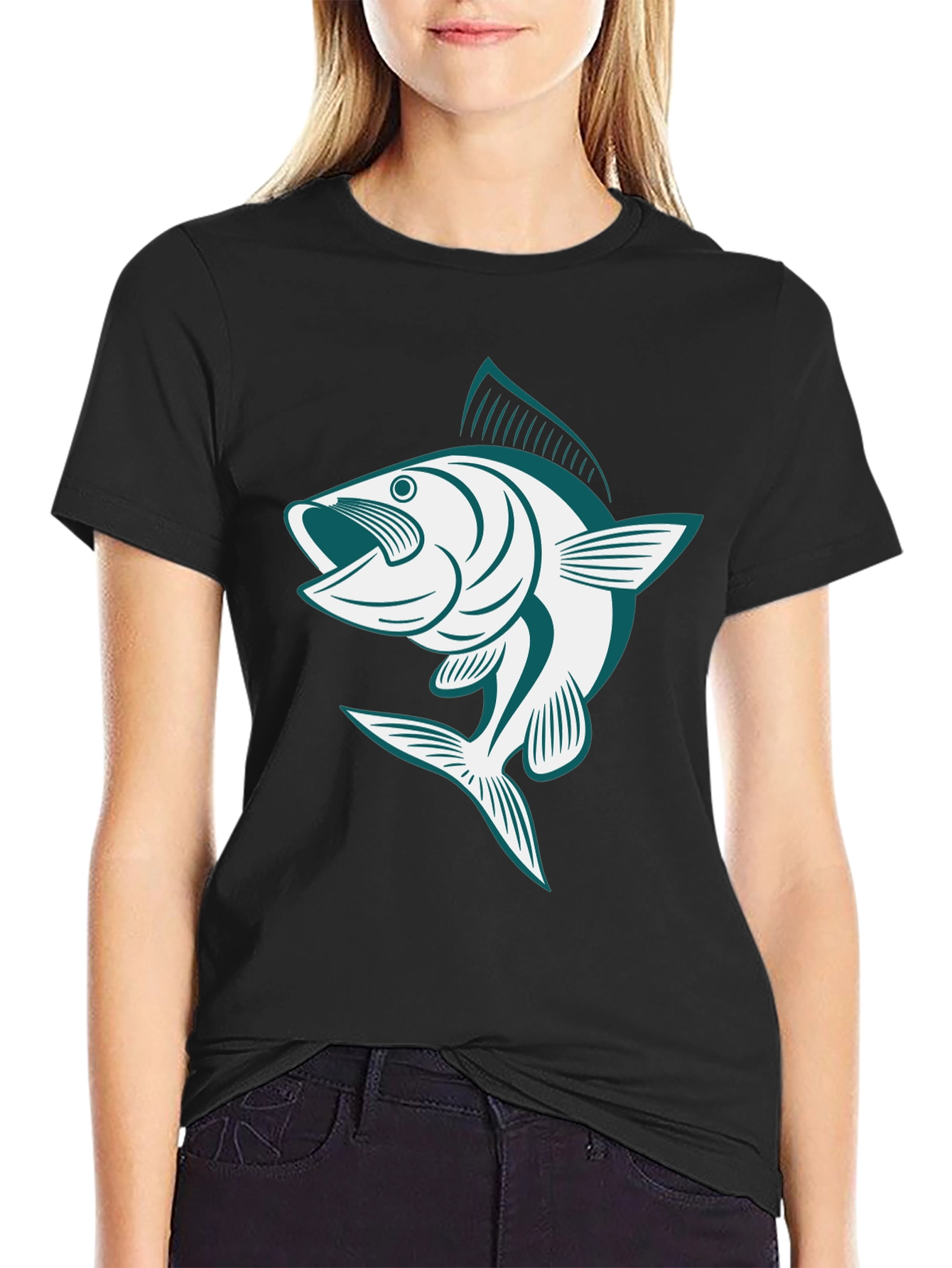 Bass Fish Graphic Tee - Black Casual Cotton Shirt