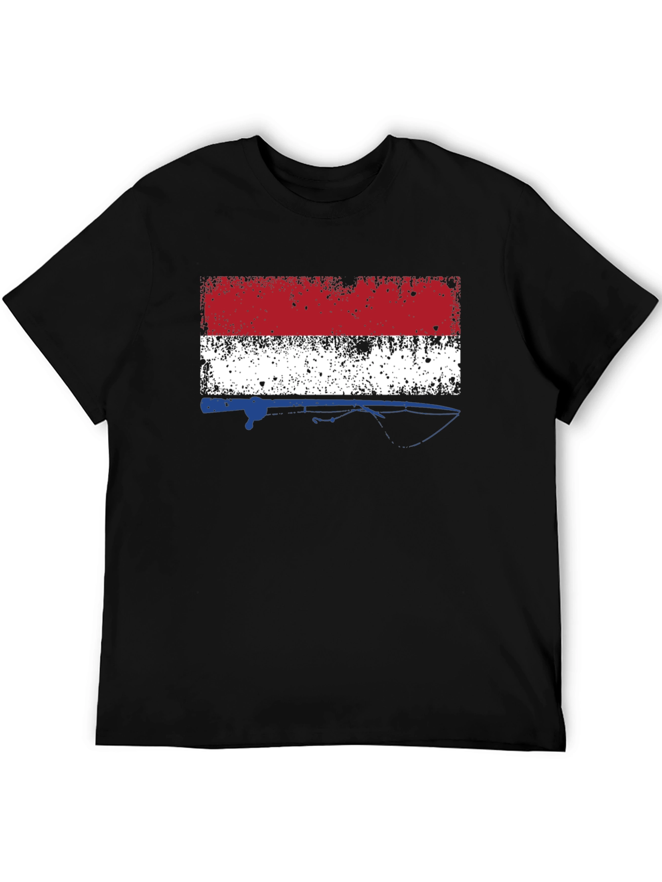 Netherlands Flag Fishing Rod Mens Black T-Shirt
