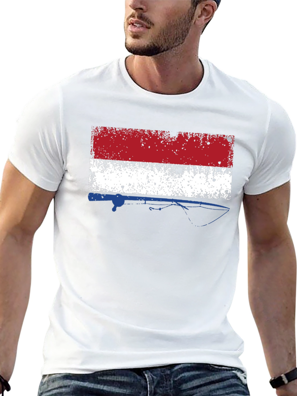 Netherlands Flag Fishing Rod Mens Black T-Shirt