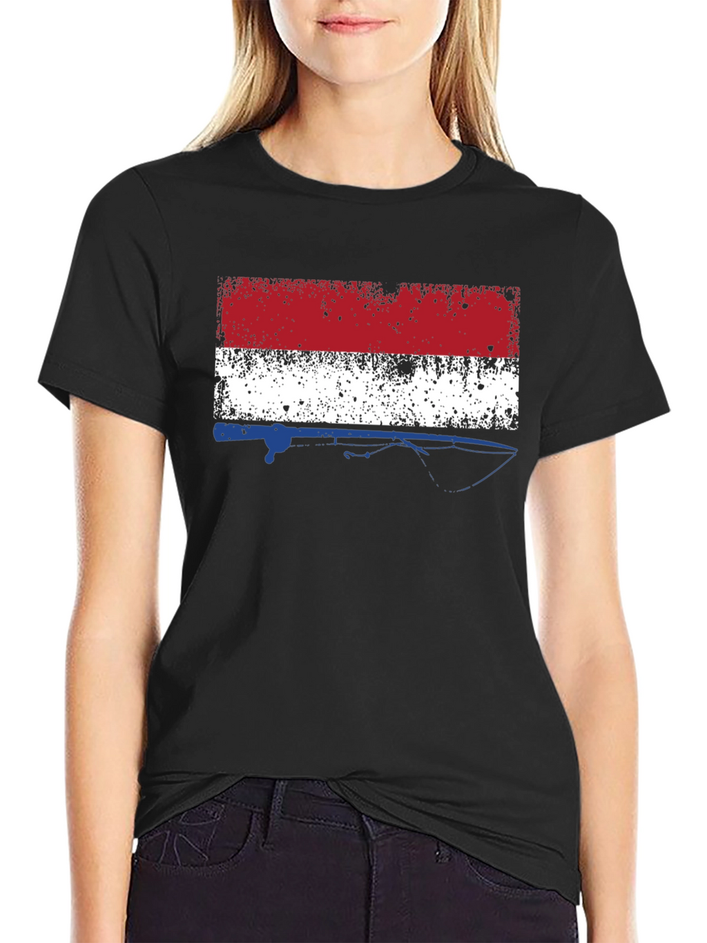 Netherlands Flag Fishing Rod Mens Black T-Shirt