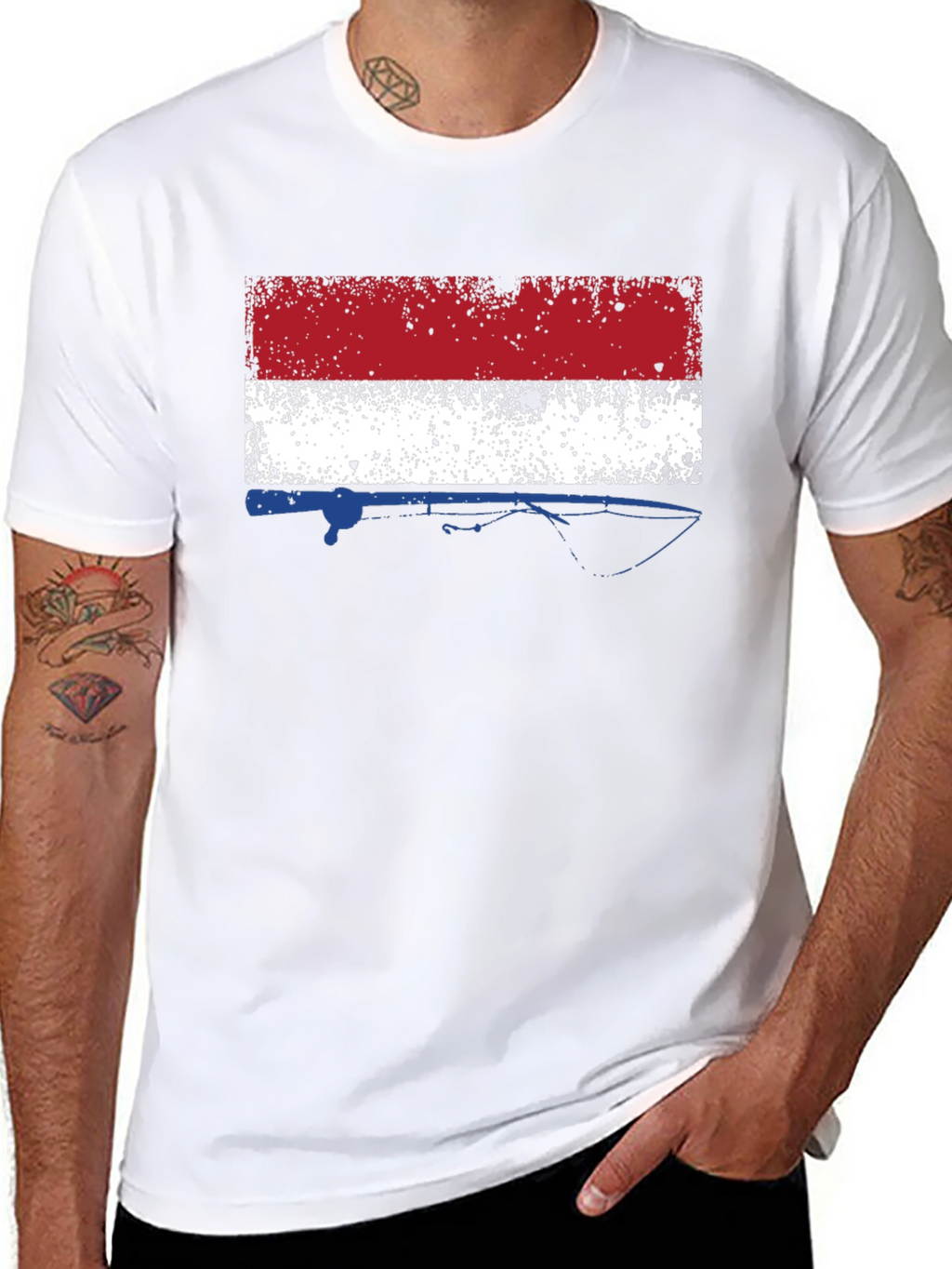 Netherlands Flag Fishing Rod Mens Black T-Shirt