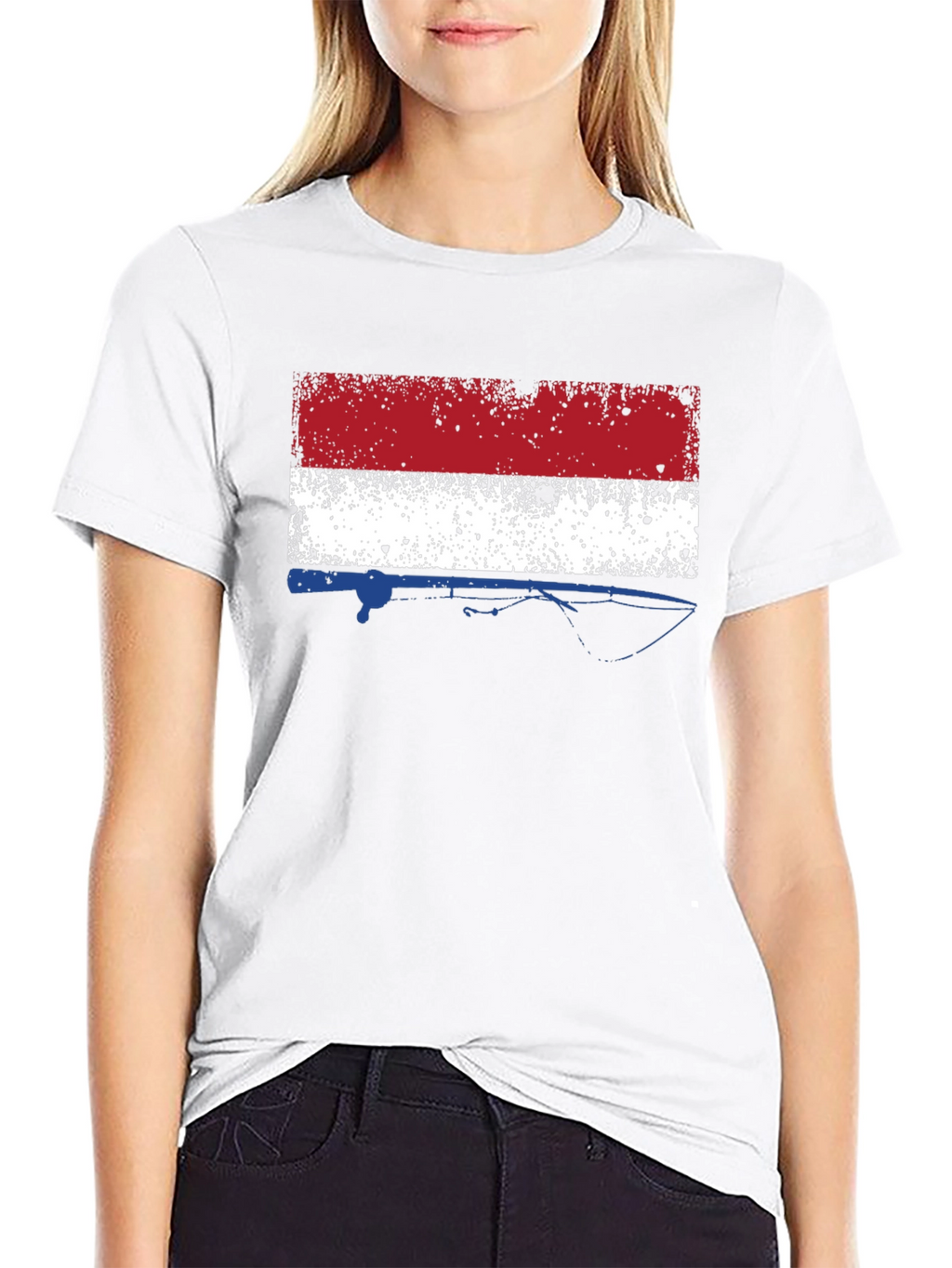 Netherlands Flag Fishing Rod Mens Black T-Shirt