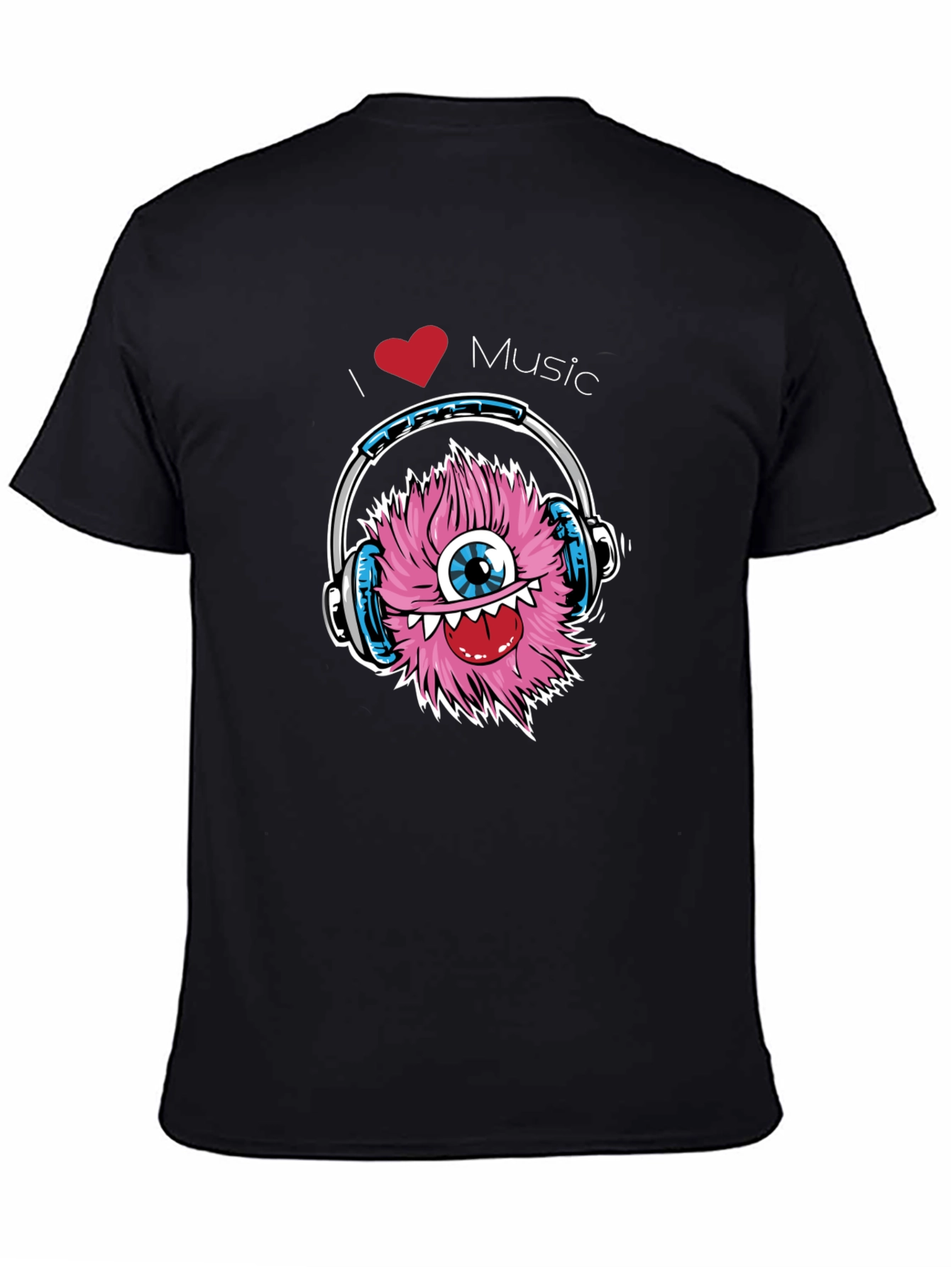 I Love Music Monster Graphic Tee - Black Cotton T-Shirt