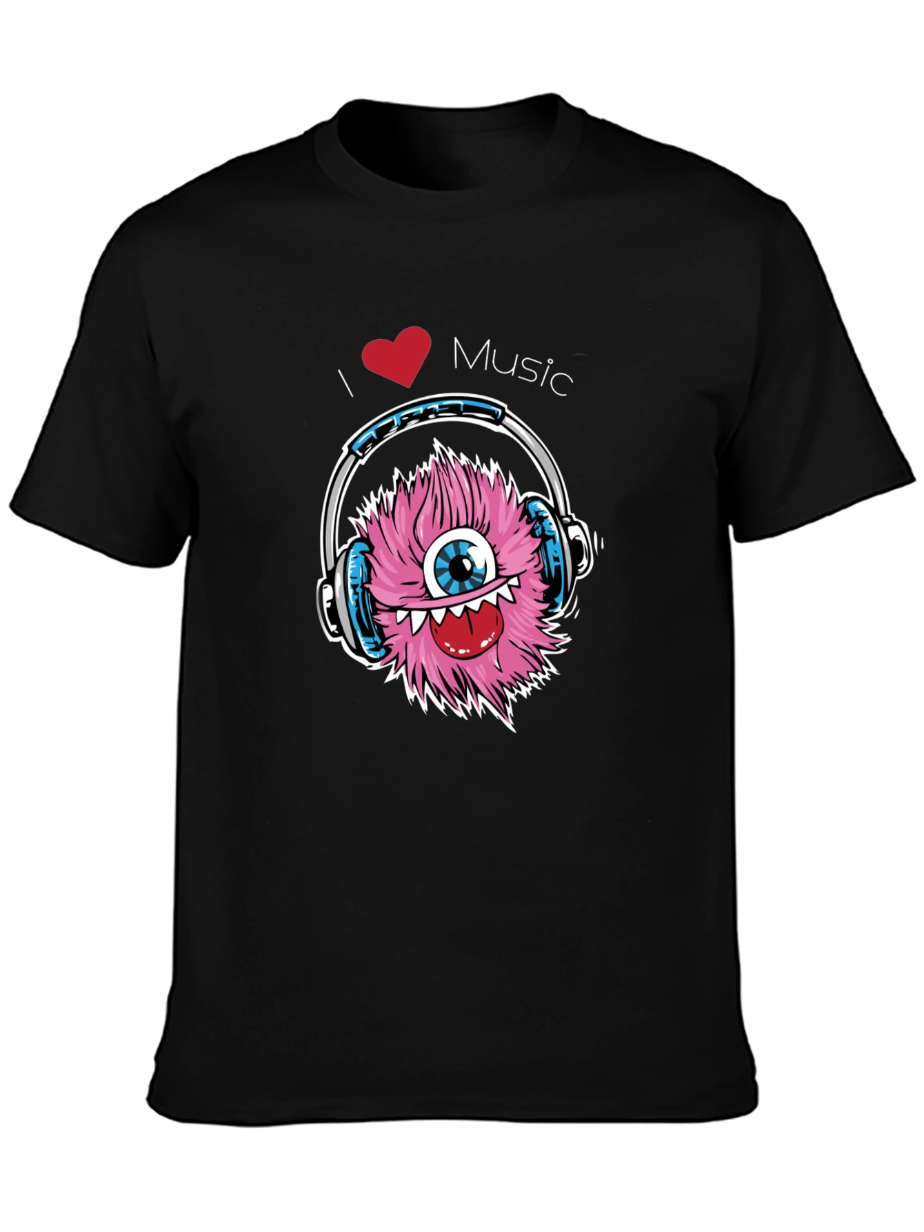I Love Music Monster Graphic Tee - Black Cotton T-Shirt