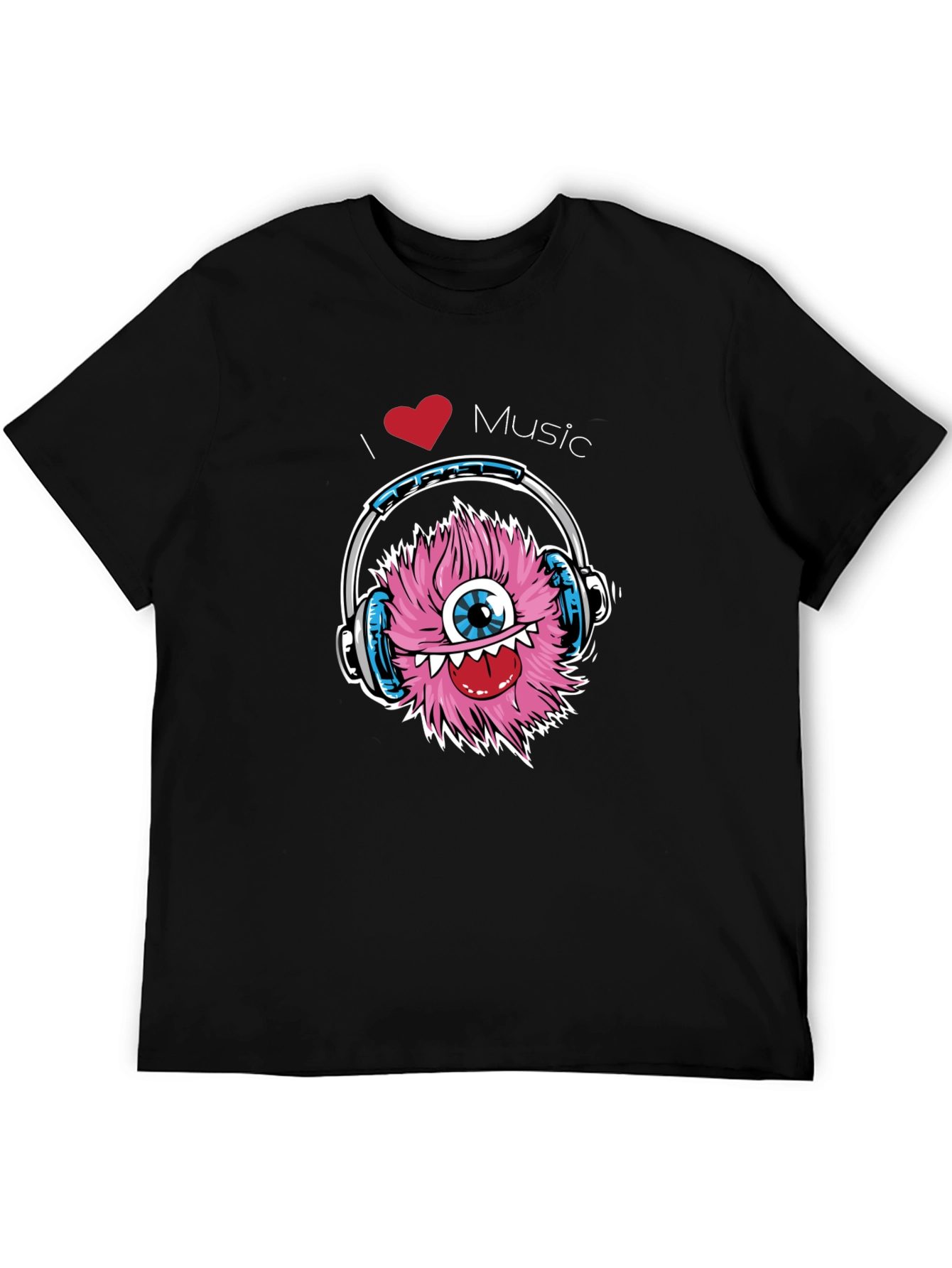 I Love Music Monster Graphic Tee - Black Cotton T-Shirt